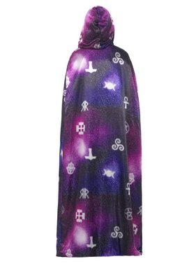 Smiffys Kostüm Kapuzencape Galaxy, Galaktischer Umhang mit magischen Symbolen
