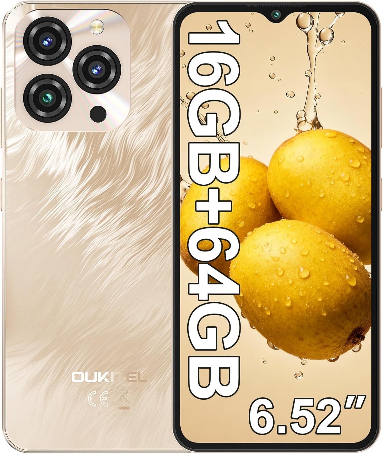 OUKITEL C3 Android 14 Handy Ohne Vertrag, 5000mAh, 6.52" HD Smartphone (16,56 cm/6.52 Zoll, 64 GB Speicherplatz, 13 MP Kamera, 4GB+64GB Speicher, 4G Dual SIM, 9,3mm dünn, GPS)