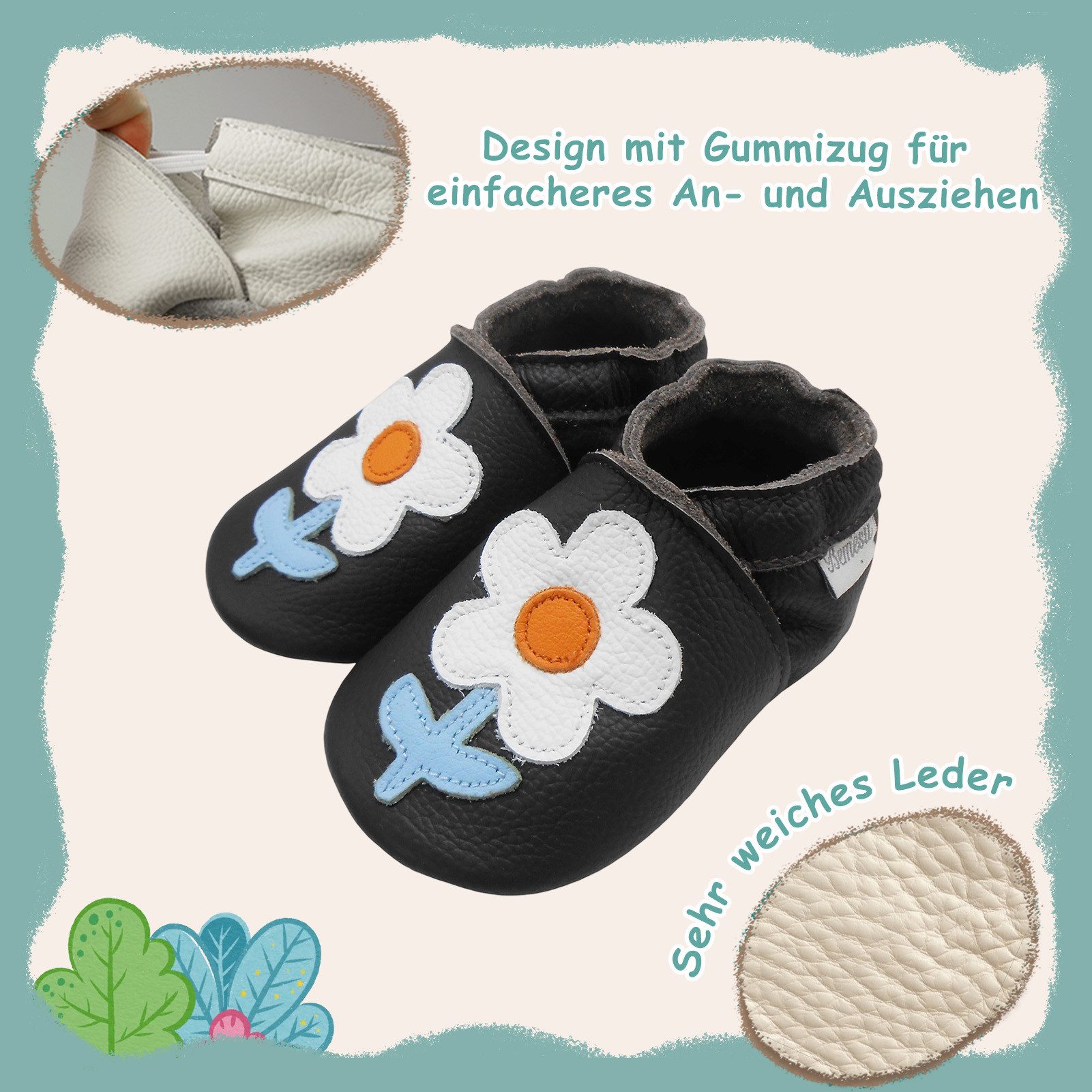Bemesu Bemesu Baby Leder Krabbelschuhe Lauflernschuhe Rutschfest Krabbelschuh Echtes Leder
