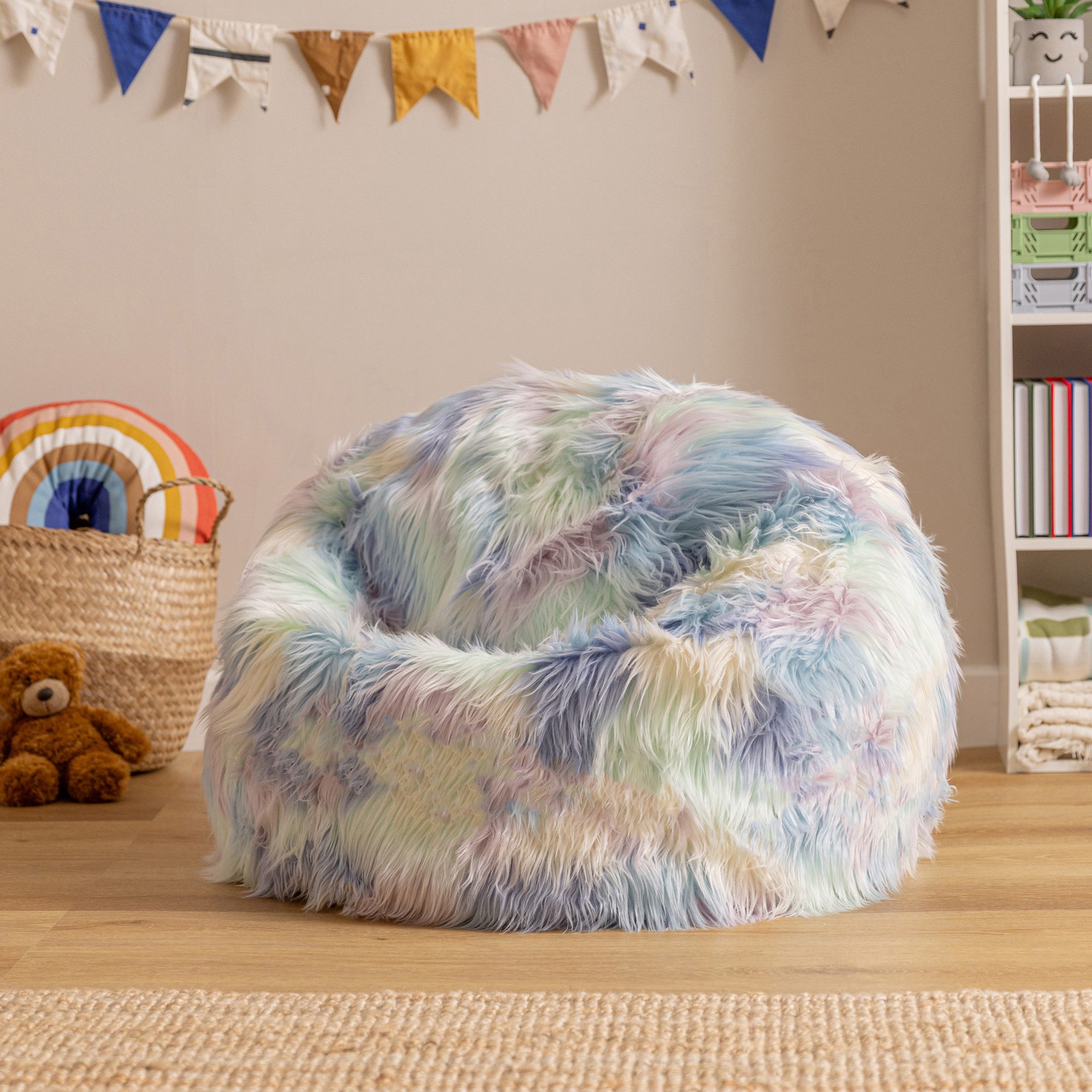 icon Sitzsack Flauschig aus Kunstfell für Kinder, mit Füllung, 65x45x65cm, Made in Germany, für Kinderzimmer, flauschig – Bild 3 von 5