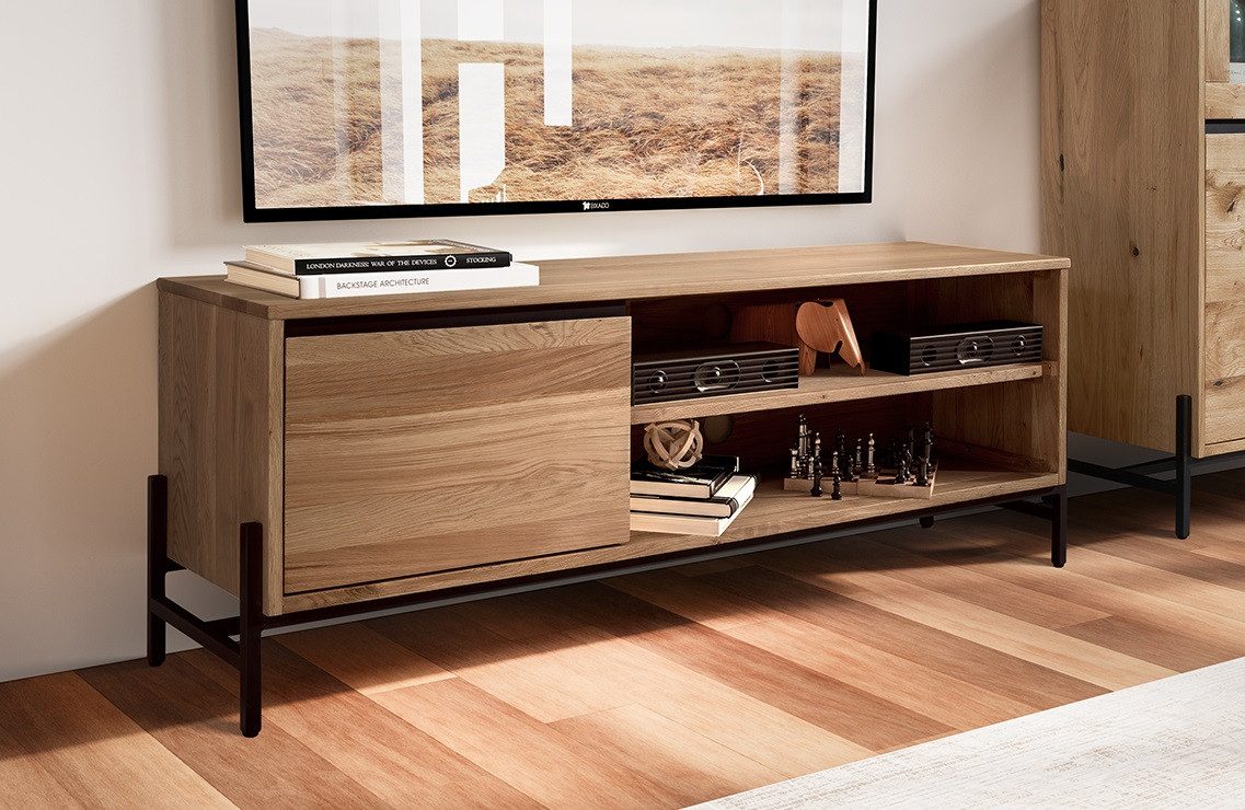Main Möbel TV-Board TV Element 140x51cm 'Veneza' Eiche & Metall schwarz
