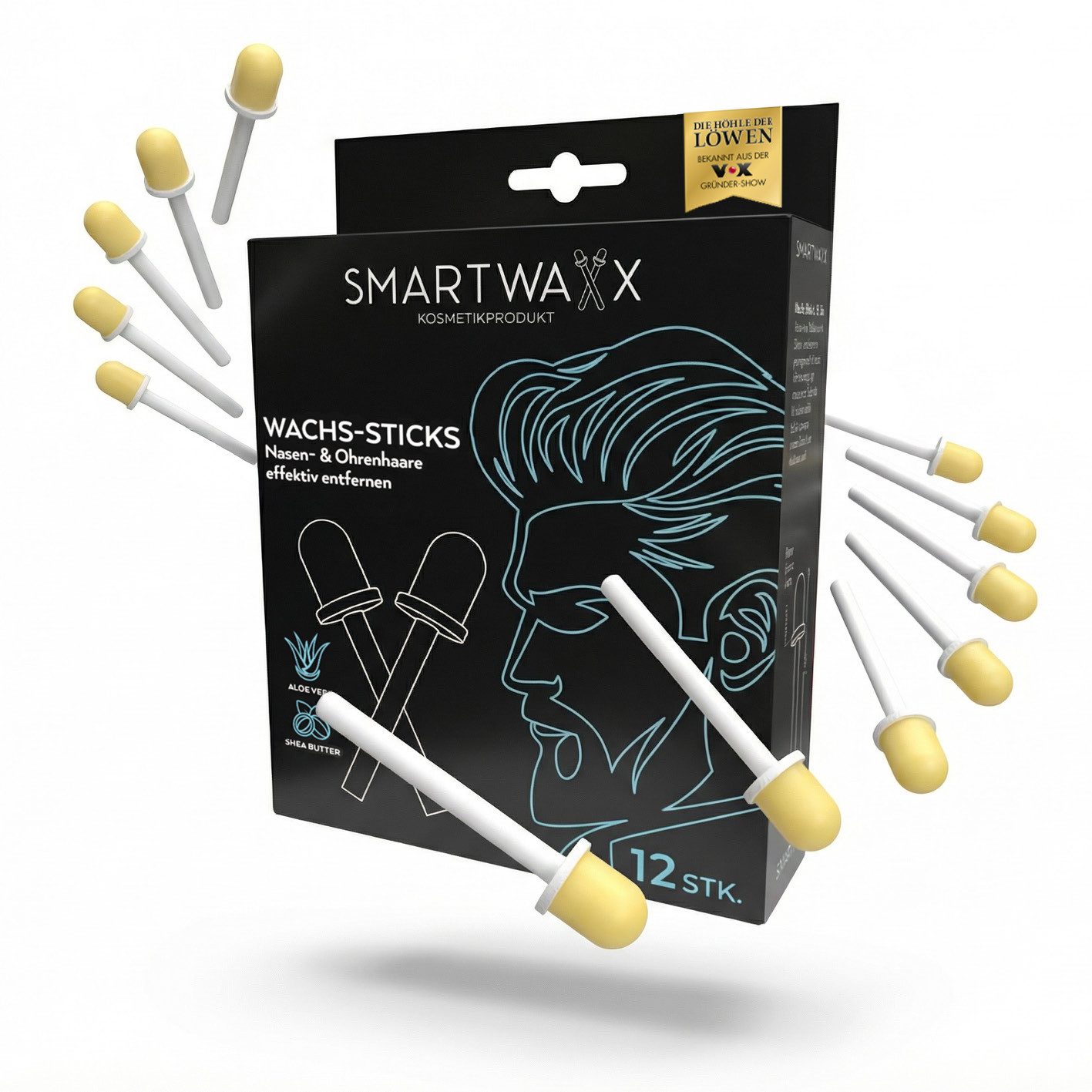 SMARTWAXX Warmwachs-Haarentferner 24 Wachs-Sticks zur Entfernung von Nasen- & Ohrenhaaren, 12-tlg., Hygienische und langanhaltende Art der Nasenhaarentfernung