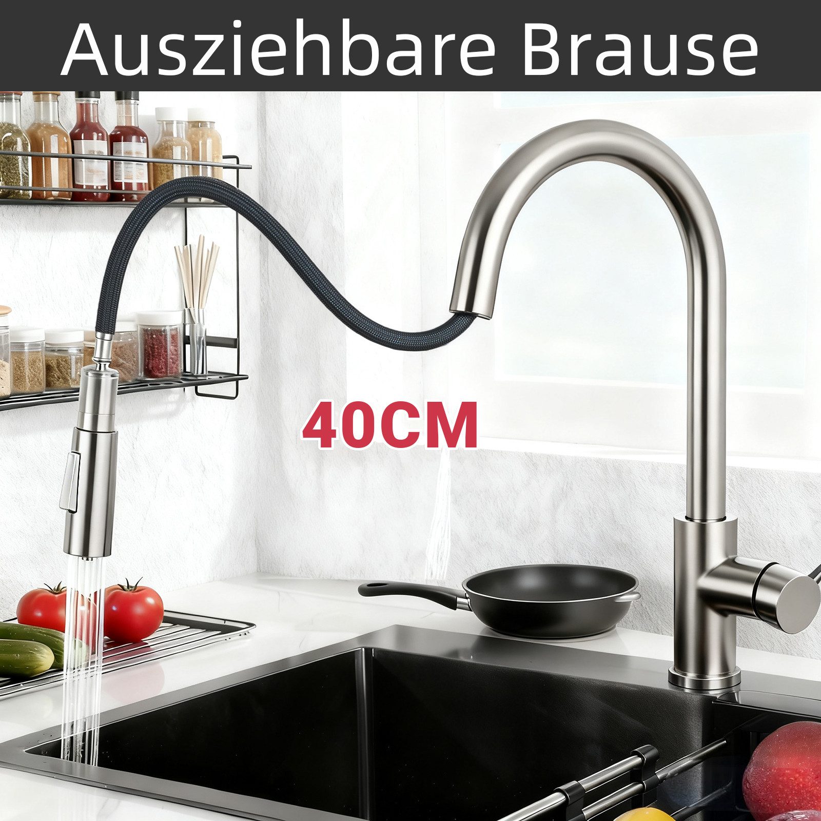 Duschparadies Küchenarmatur Küchenarmatur ausziehbar Einhebelmischer 360° drehbar 2 Strahlarten – Bild 3 von 5