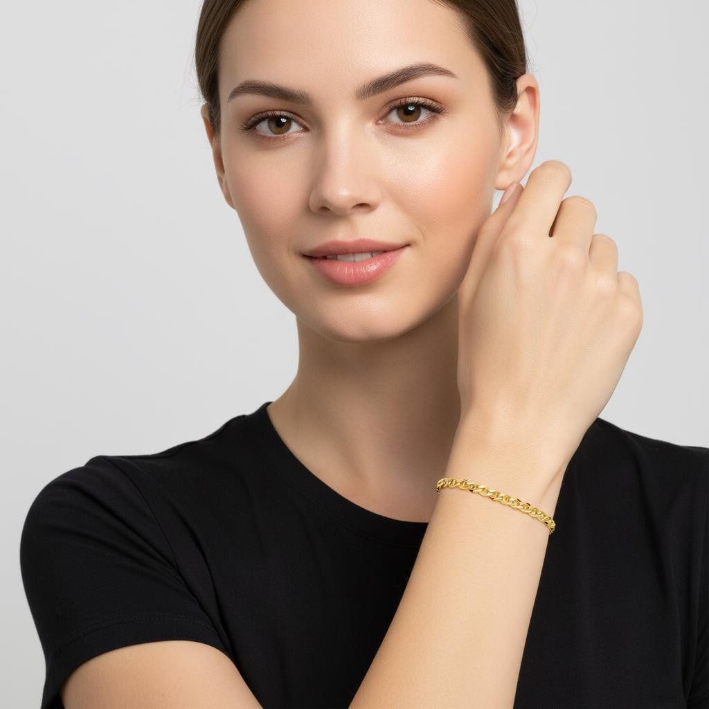 Tony Fein Armband Stegpanzerarmband 3,5 mm 585 Vergoldet Hochglanzpoliert, Made in Italy für Damen und Herren