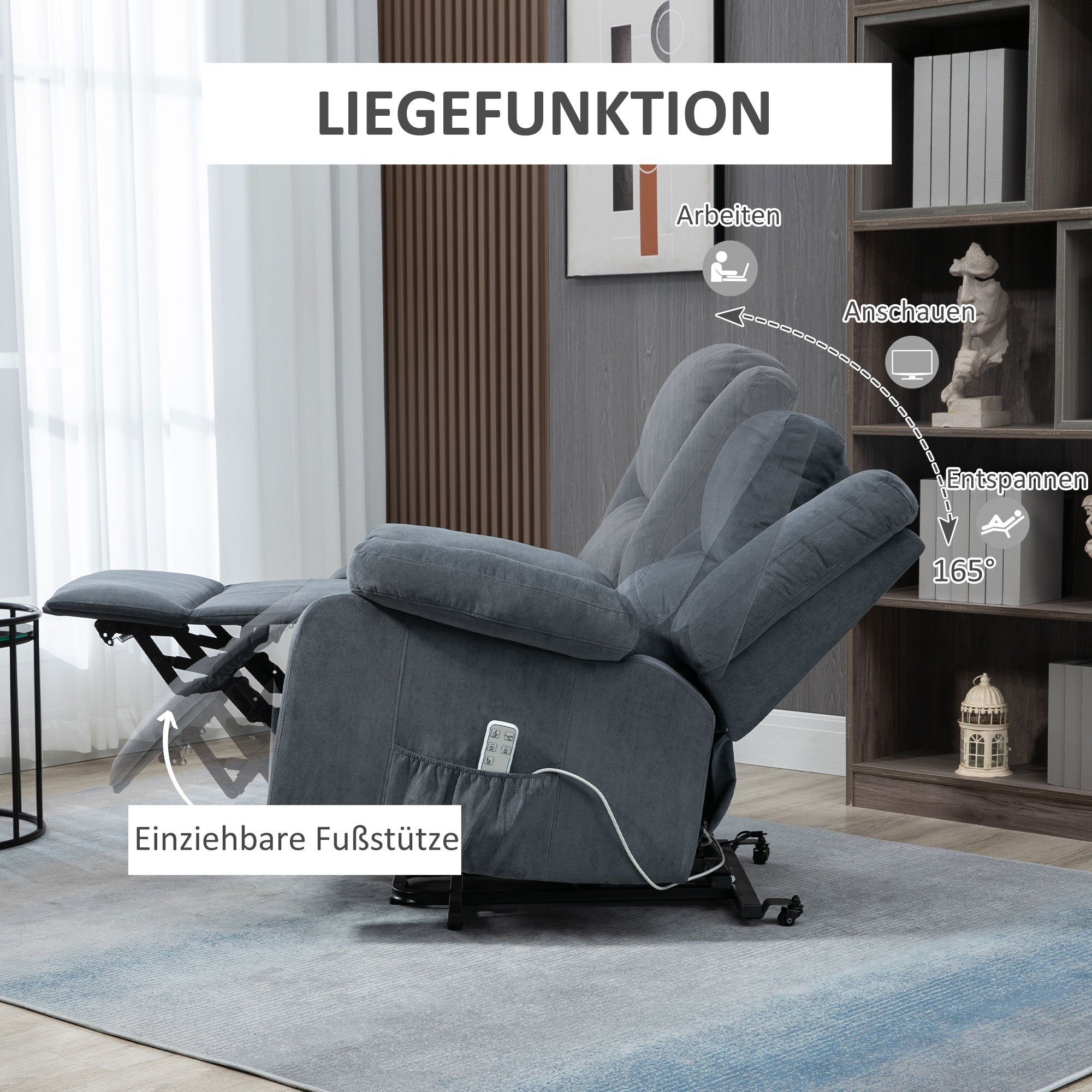 Liegefläche cm cm x (Set, 1-St., 92 Aufstehsessel), 93 mit Relaxsessel, Massagesessel 1 Liegefunktion, 159 105 HOMCOM x