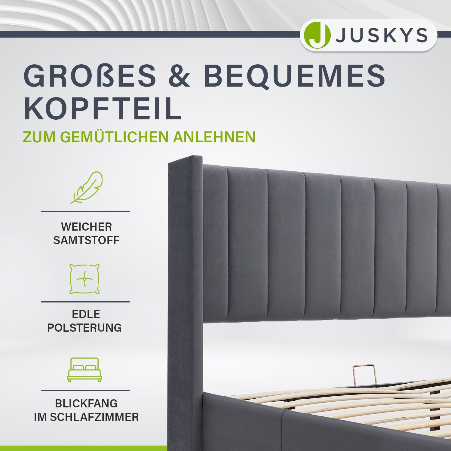Juskys Polsterbett Savona, großer Stauraum, mit Gasdruckfeder, weicher Samt-Bezug