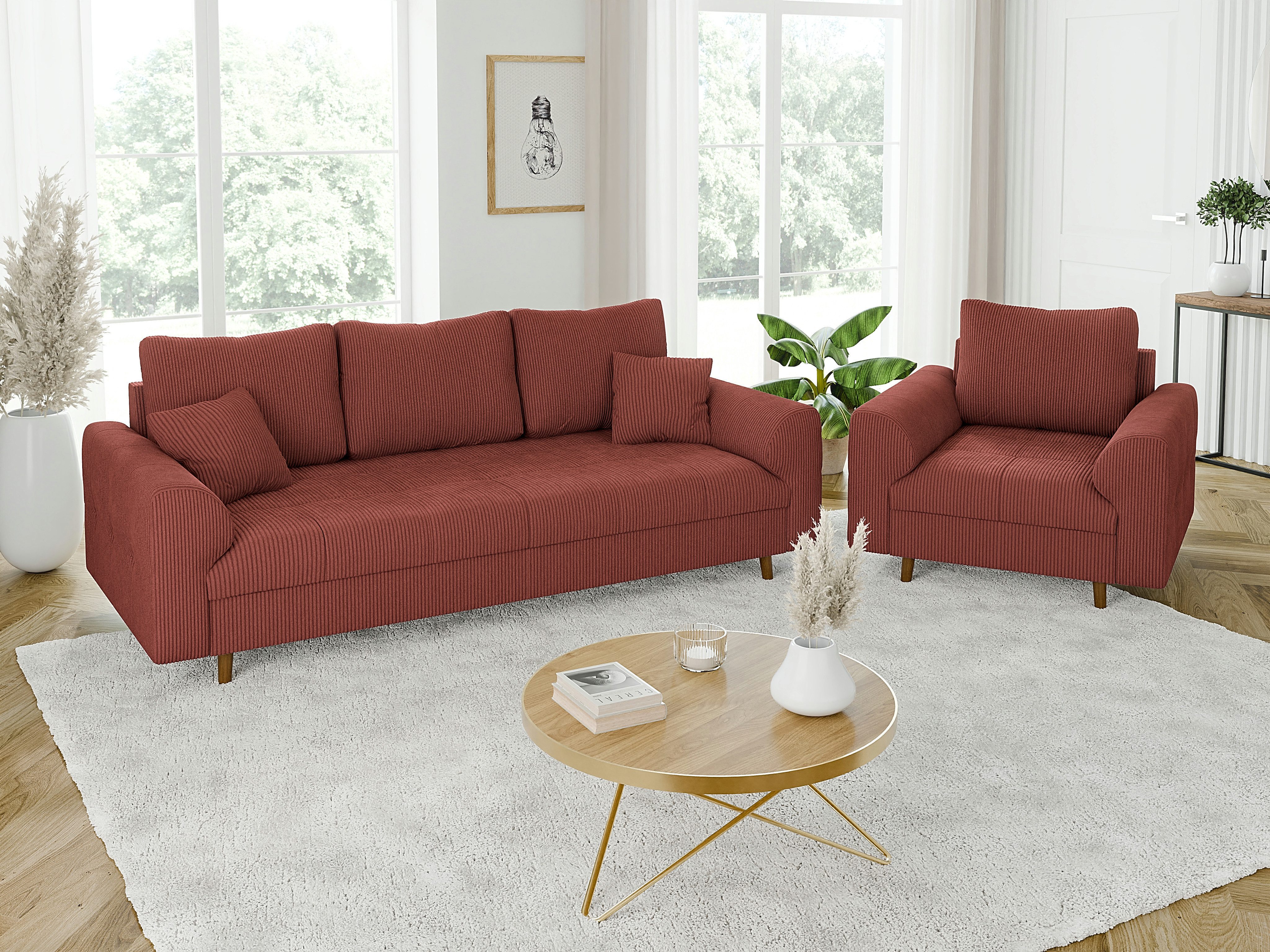 S-Style Möbel Polstergarnitur 3+1 Zara mit Braun Holzfüßen im skandinavisch günstig online kaufen