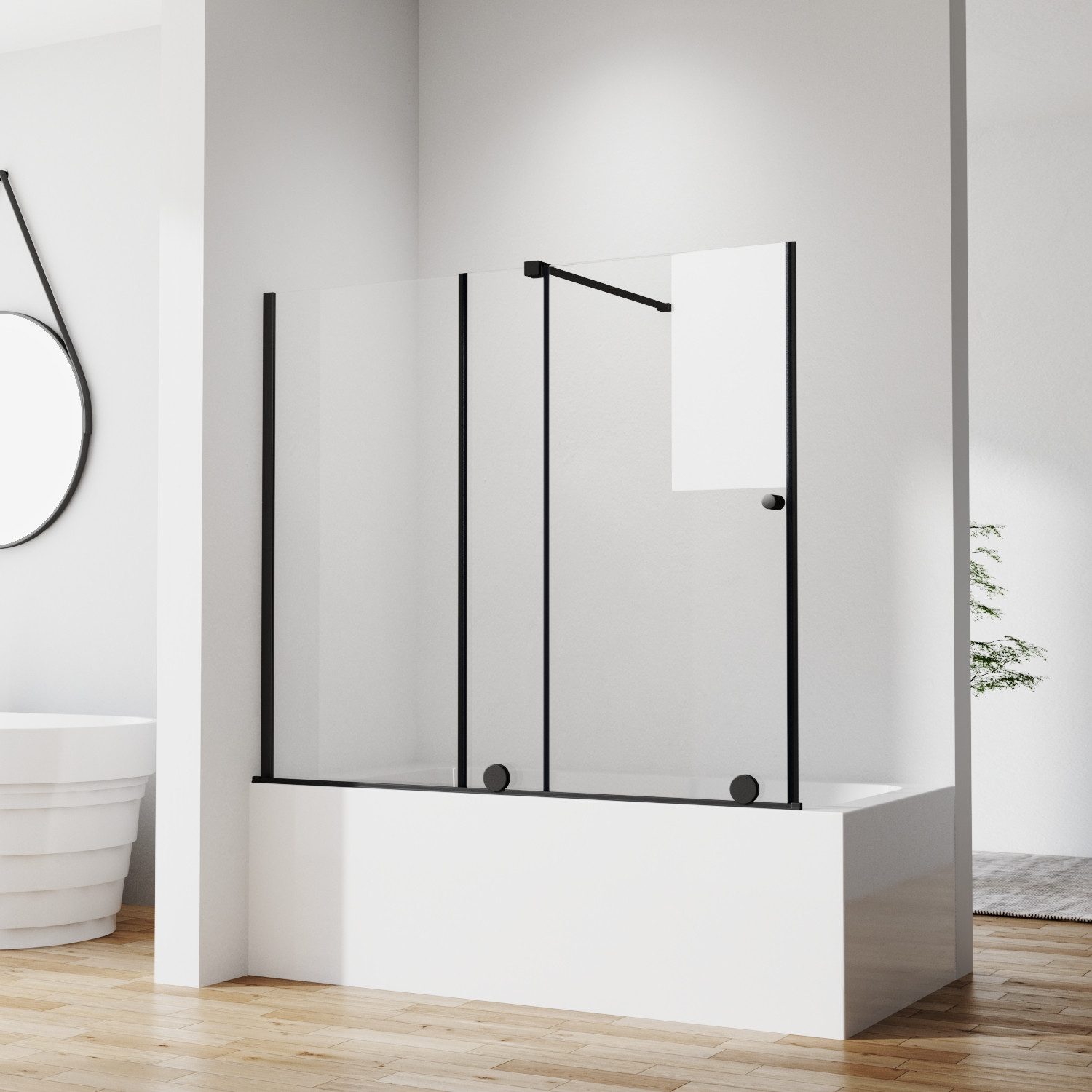 Boromal Duschwand Glas Badewanne Badewannenaufsatz Schiebetür Schwarz Desig günstig online kaufen