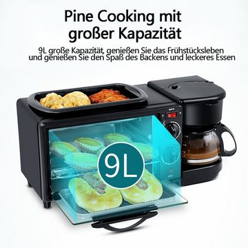 DOPWii Frühstücks-Set 3-in-1-Frühstücksbereiter, Elektrische Frühstücksstation für zu Hause, mit Kaffeemaschine, Toaster, Ofen und Bratpfanne