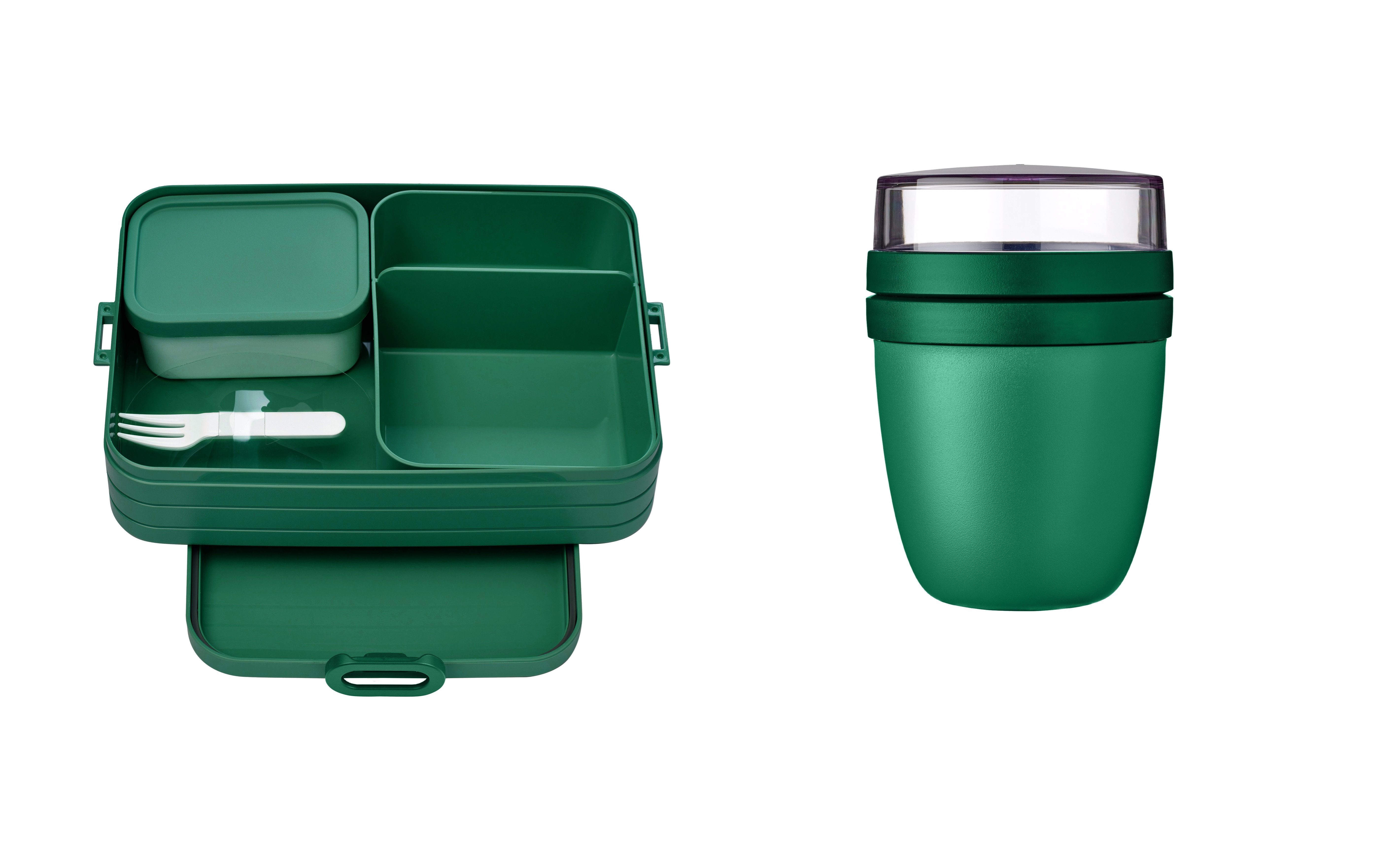 Mepal Lunchbox Lunch to go Set mit Fächern, Müslibecher, ideal für 8 Butterbrote, Kunststoff, Vivid Green