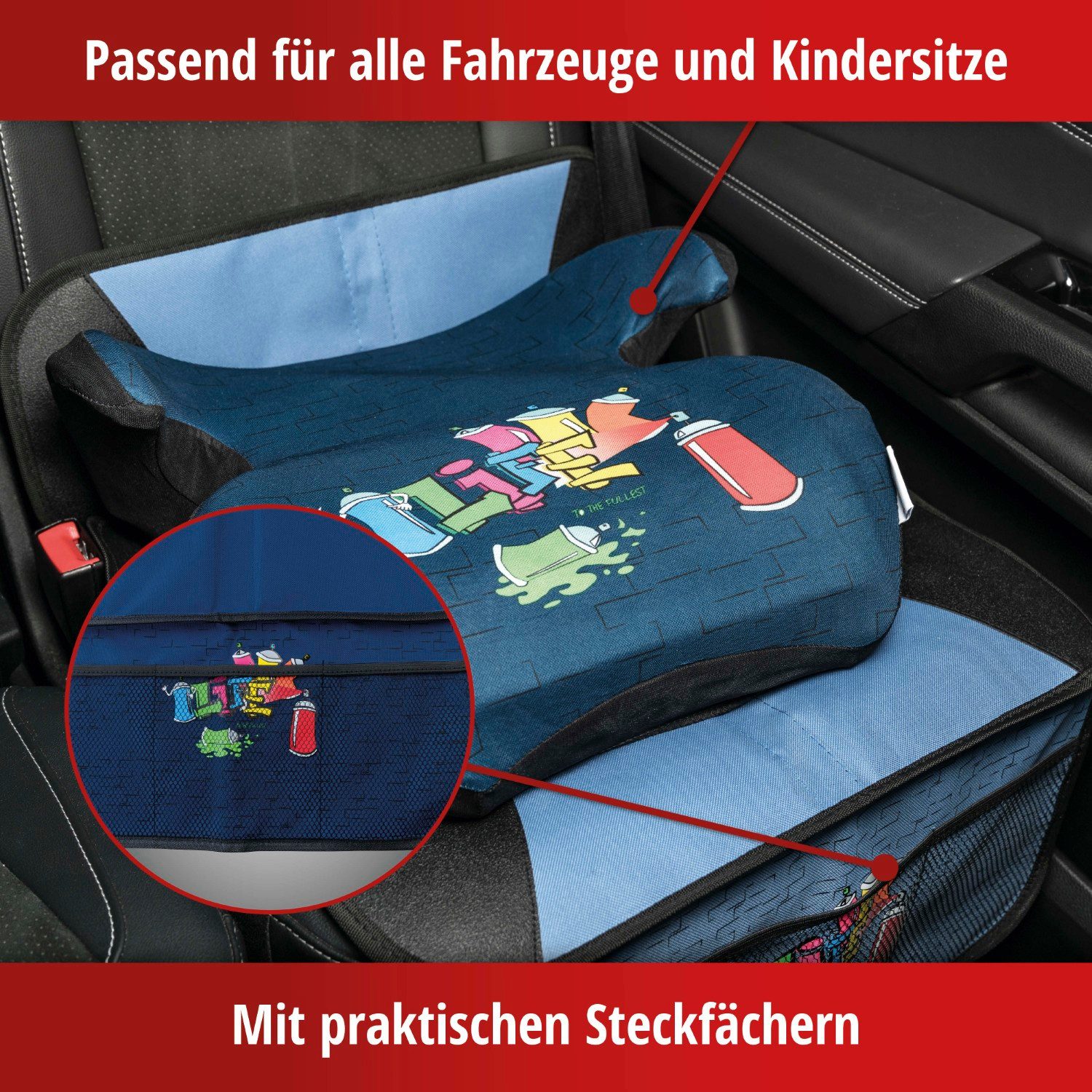 WALSER Kindersitzunterlage Schutz-Unterlage Schon-Bezug Kindersitz Graffiti, Set, 1-tlg., 1x Unterlage für Kindersitz, Auto Sitz-Schoner KFZ Autositz-Auflage Ne – Bild 4 von 5