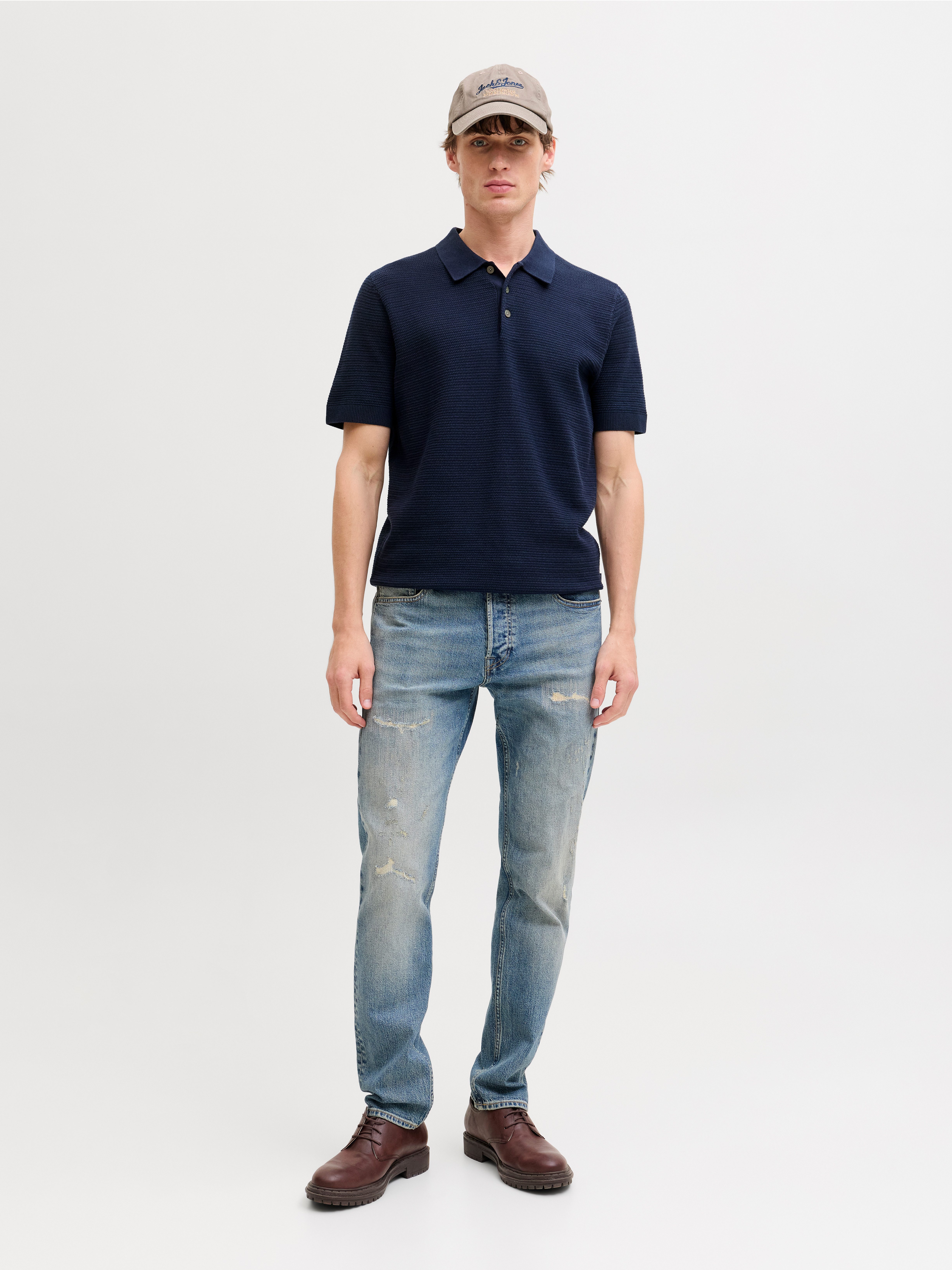 Jack & Jones Polokragenpullover JPRBLURILEY KNIT POLO SS SN Baumwolle, regular fit – Bild 5 von 5