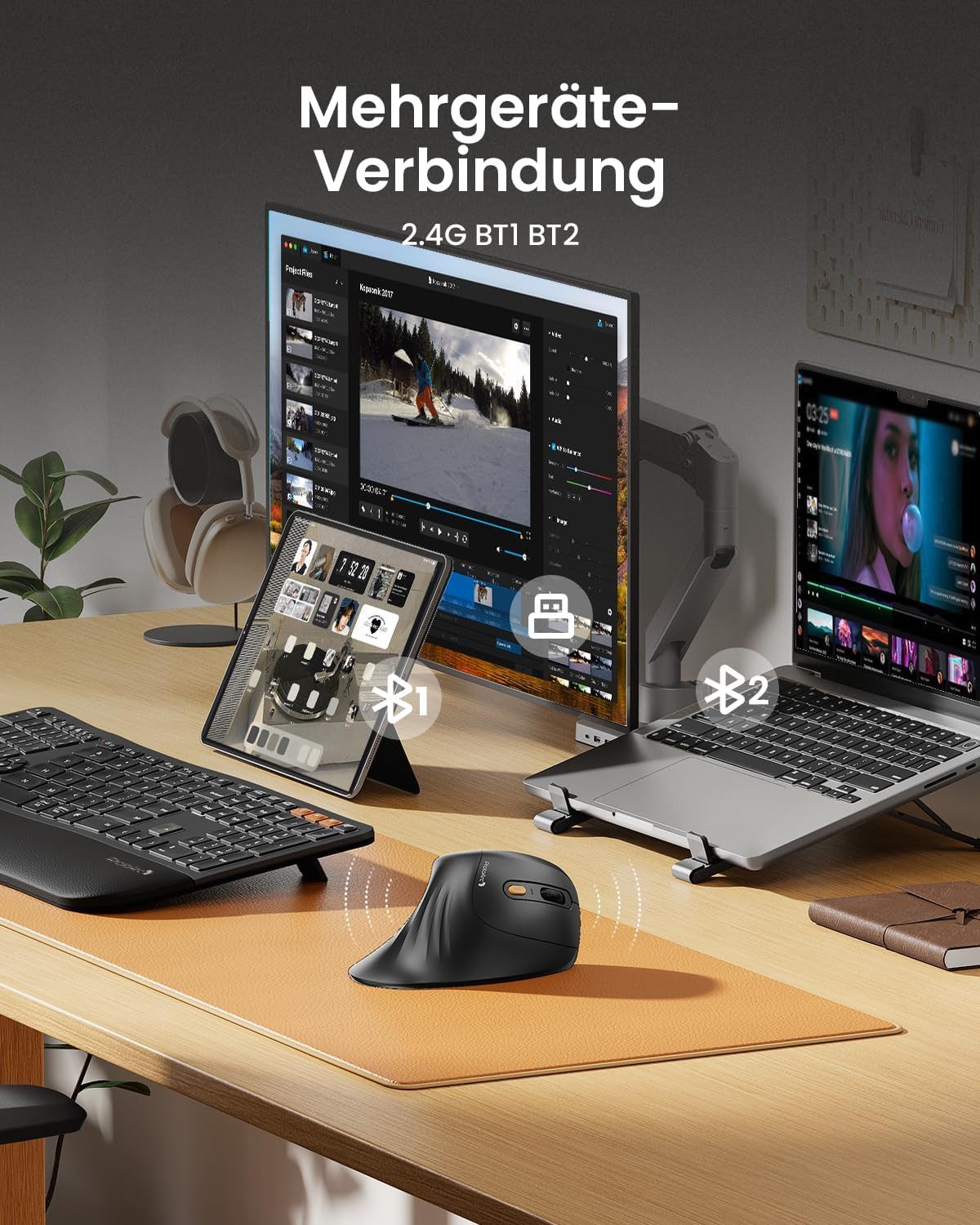 ProtoArc EM11 NL Ergonomische Vertikale Maus funkmaus fur laptop kabellos Maus (Bluetooth, Funk, Plug&Play)
