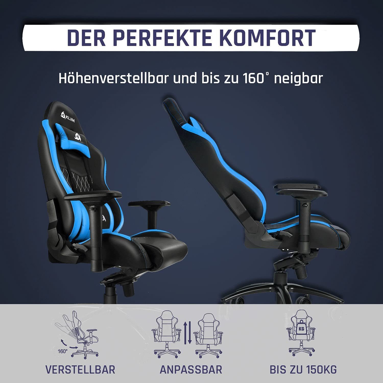 Gaming Chair Stylischer Qualität, Esports Stuhl,  Ergonomischer Gaming KLIM Arbeitszimmer Hochwertige Stuhl, Blau fürs Stuhl