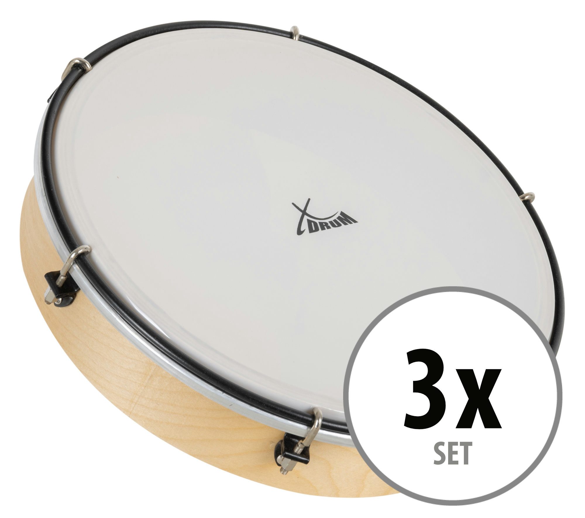 XDrum Handtrommel HTM-12K 12 Zoll Kunststoff-Fell Handtrommeln 3er-Set, 3-St., 12 Zoll Kunststoff-Fell Trommeln im 3er-Set