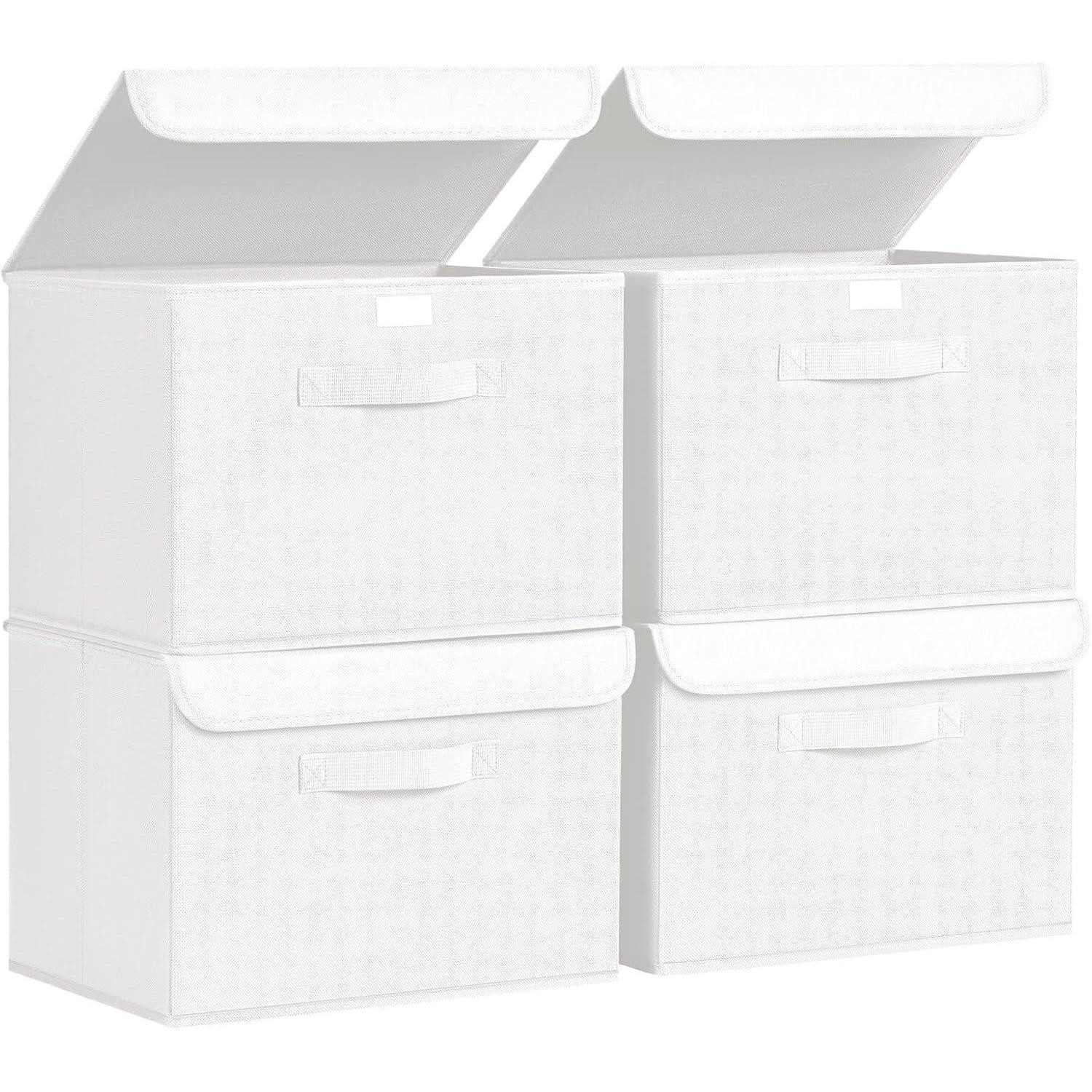 LuxusKollektion Faltbox Aufbewahrungsboxen Deckel faltbar Griff Stoff 4 Stück Hellweiß