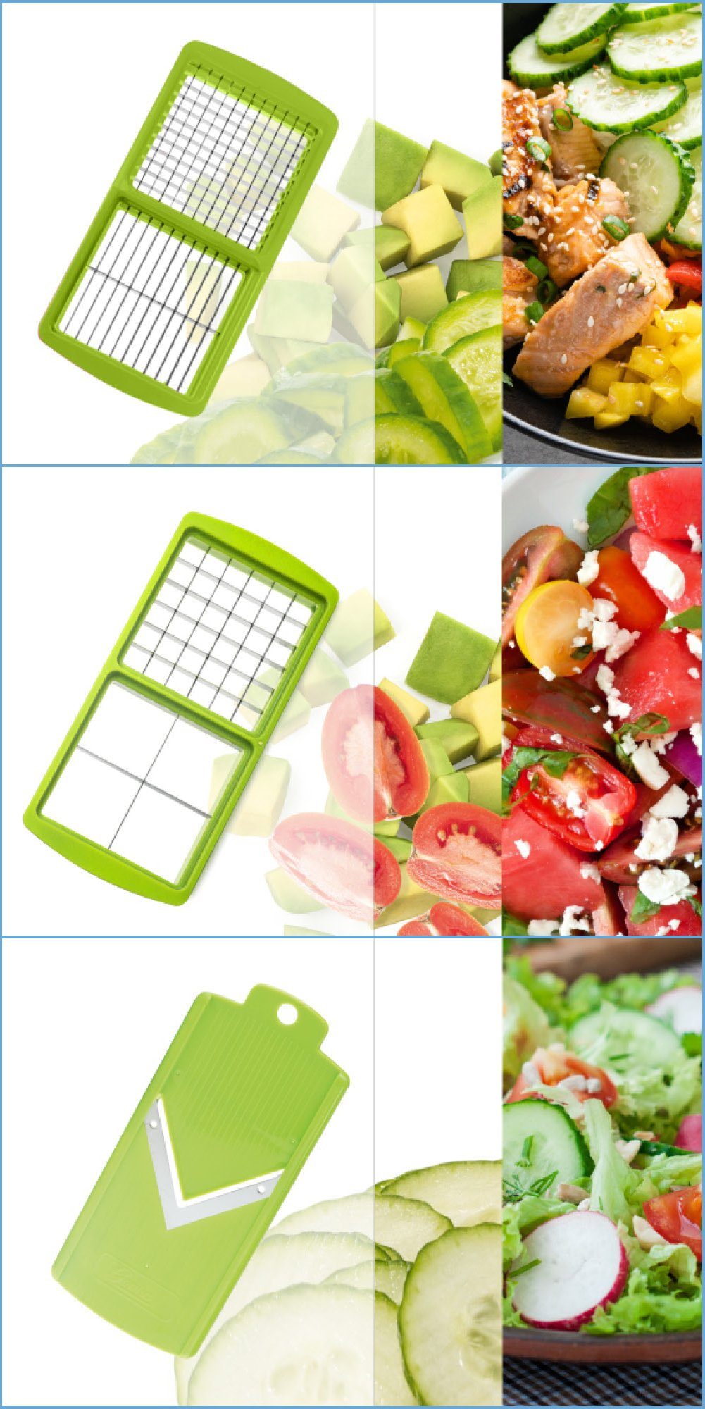 Genius Gemüseschneider Nicer Dicer Smart Zerkleiner Gemüsehobel 6tlg. für Würfel Scheiben, Obst Salat Schneider Zerkleiner Mandoline Fassungsvermögen 800 ml