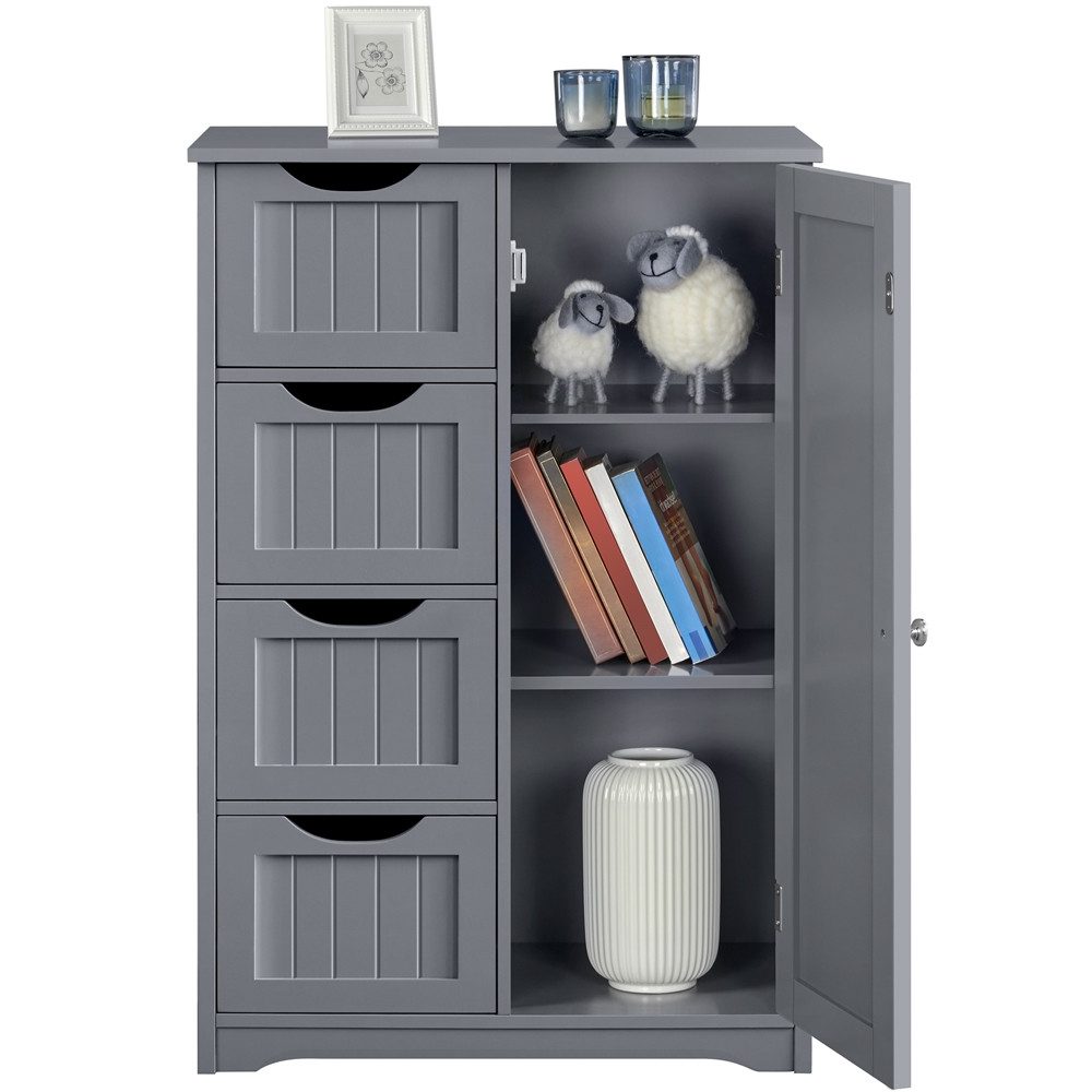 Yaheetech Badkommode Badezimmerschrank Badschrank, Sideboard mit 4 Schubladen & Regal & Höhenverstellbarem Einlegeboden
