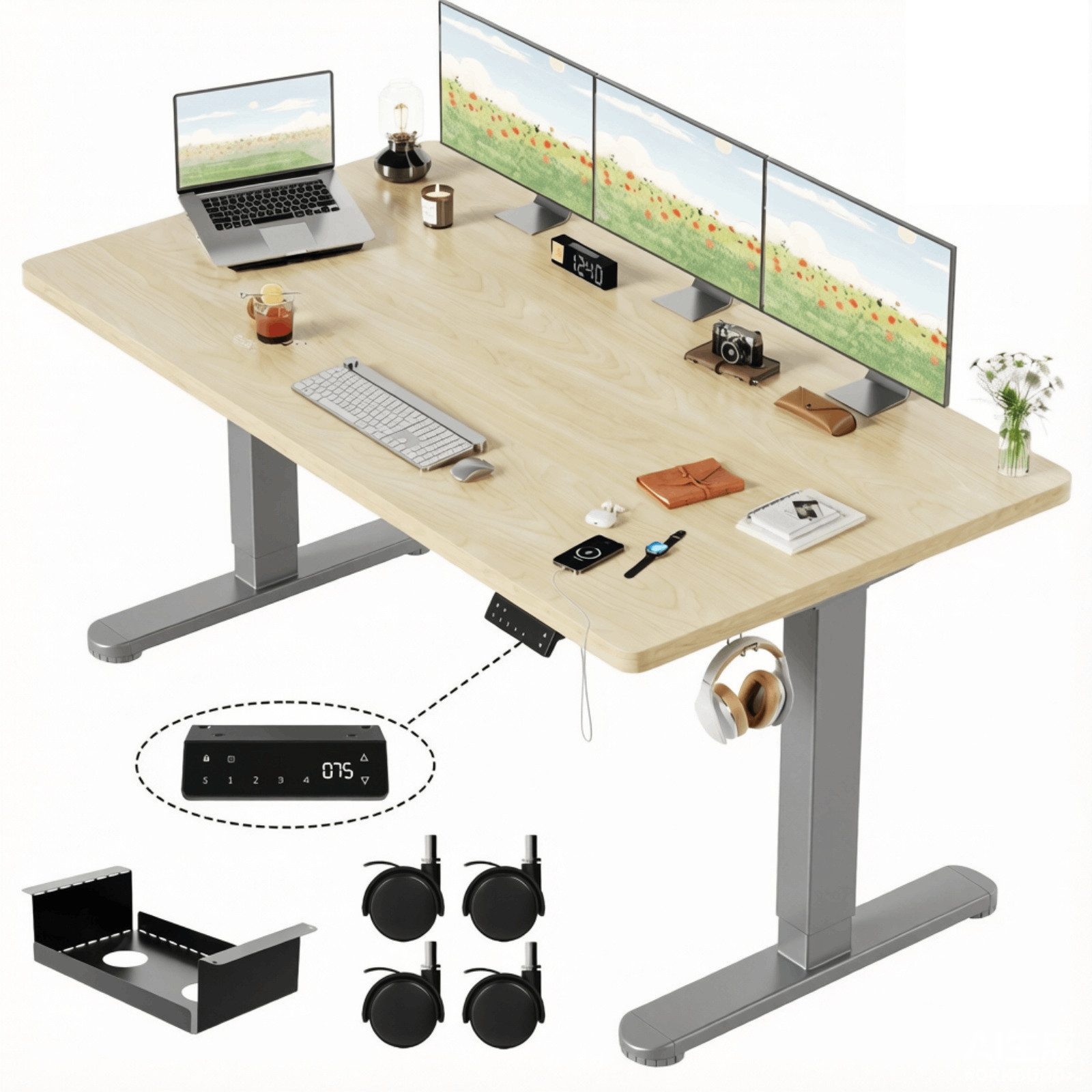 HOMALL Schreibtisch Höhenverstellbarer Elektrisch mit 25mm starker einteiliger Tischplatte (25 mm dicke, nahtlose, monolithische Tischplatten Keine gespleilten Platten Vielseitig und hochwertig Erinnerung bei langerem Stehen)