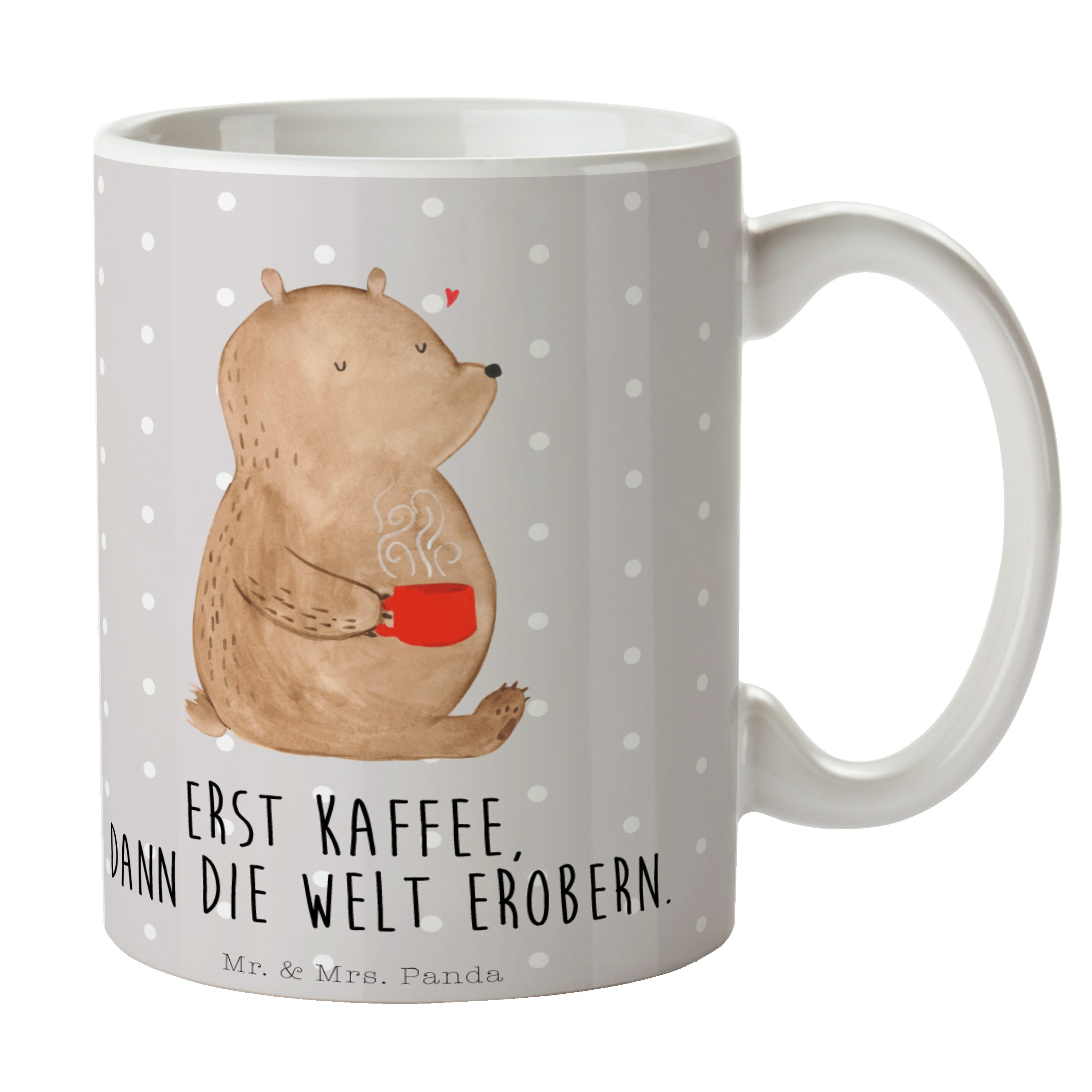 Mr. & Mrs. Panda Tasse Bär Kaffee - Grau Pastell - Geschenk, Tasse Motive, Welt erobern, Bür, Keramik