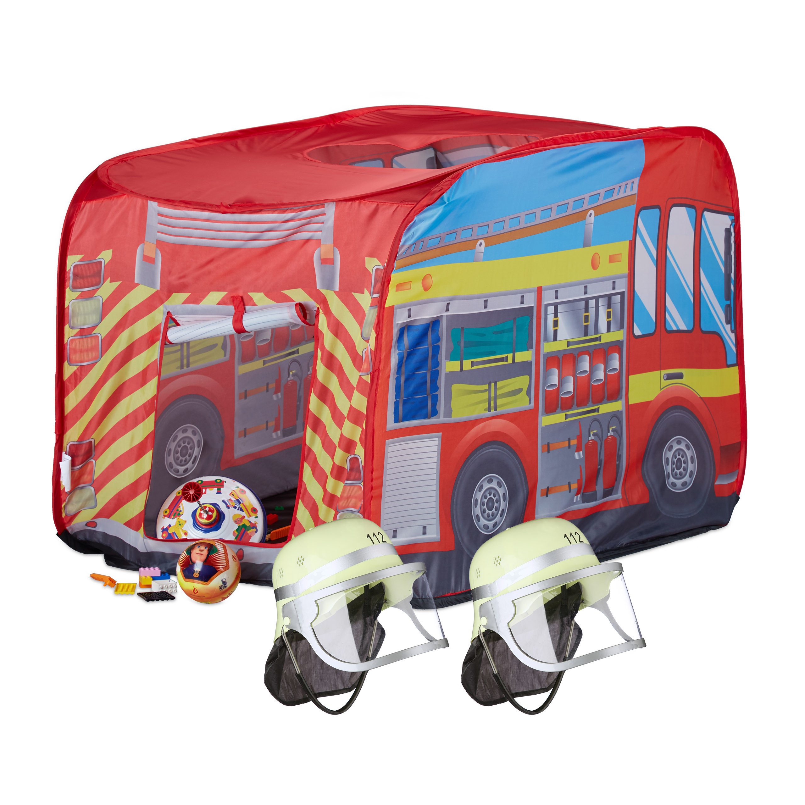 relaxdays Feuerwehrhelm 3 tlg. Feuerwehr Set (3-tlg)