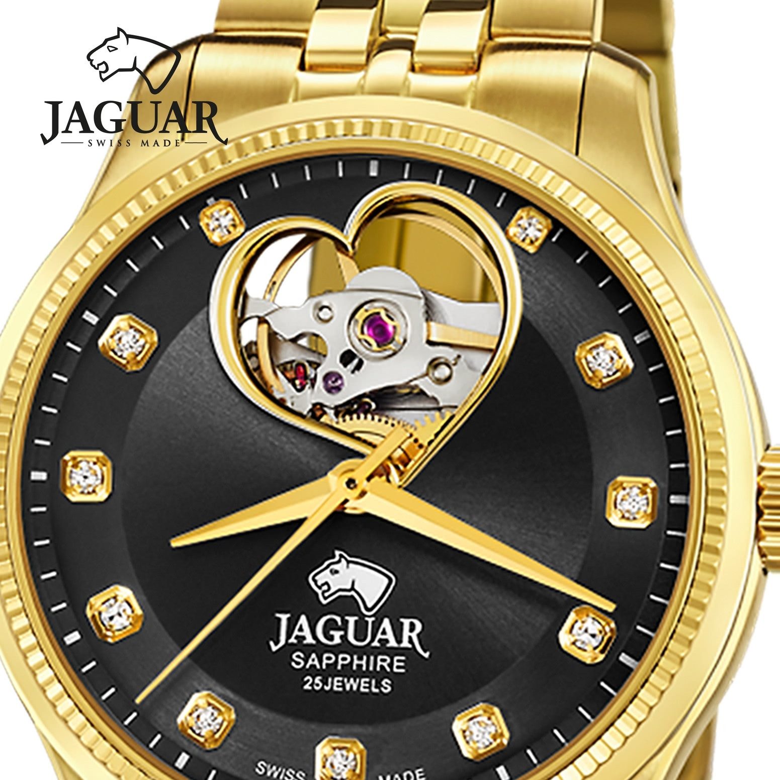 JAGUAR Automatikuhr Jaguar Damenuhr Edelstahl gold Jaguar, (Analoguhr), Damen Armbanduhr rund, Edelstahlarmband gold