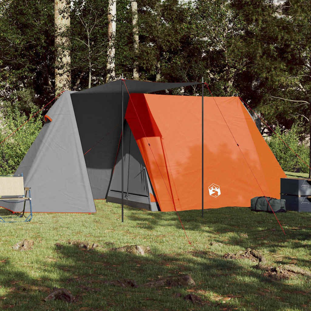 furnicato Faltzelt Campingzelt A-Rahmen 470x220x170 cm Grau-Orange, (1 tlg), Wetterfestes Familienzelt mit E-Anschluss und integriertem Sonnendach