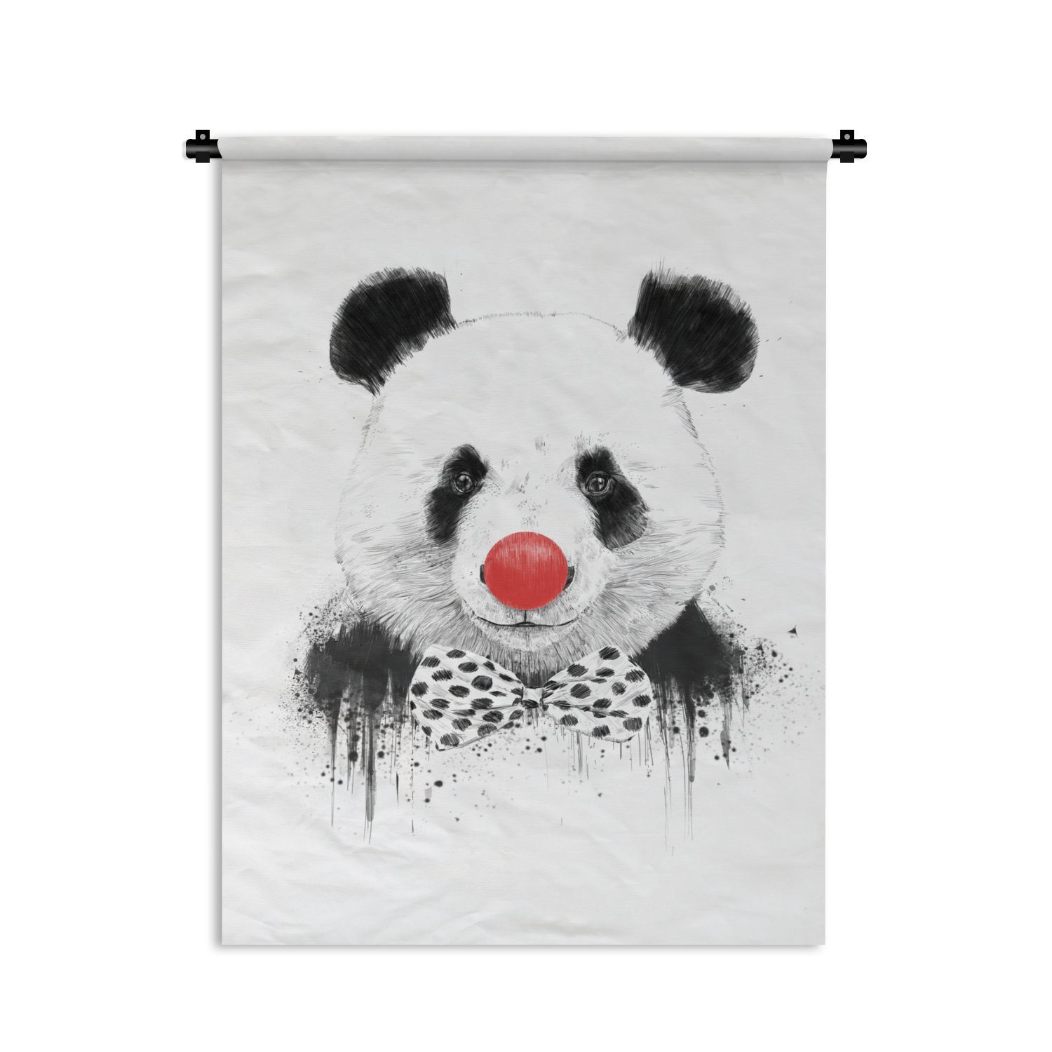 MuchoWow Wanddekoobjekt Panda - Clown - Schleife - Nase - Rot, Deko für an der Wand, Wohnzimmer, Tapisserie, Schlafzimmer