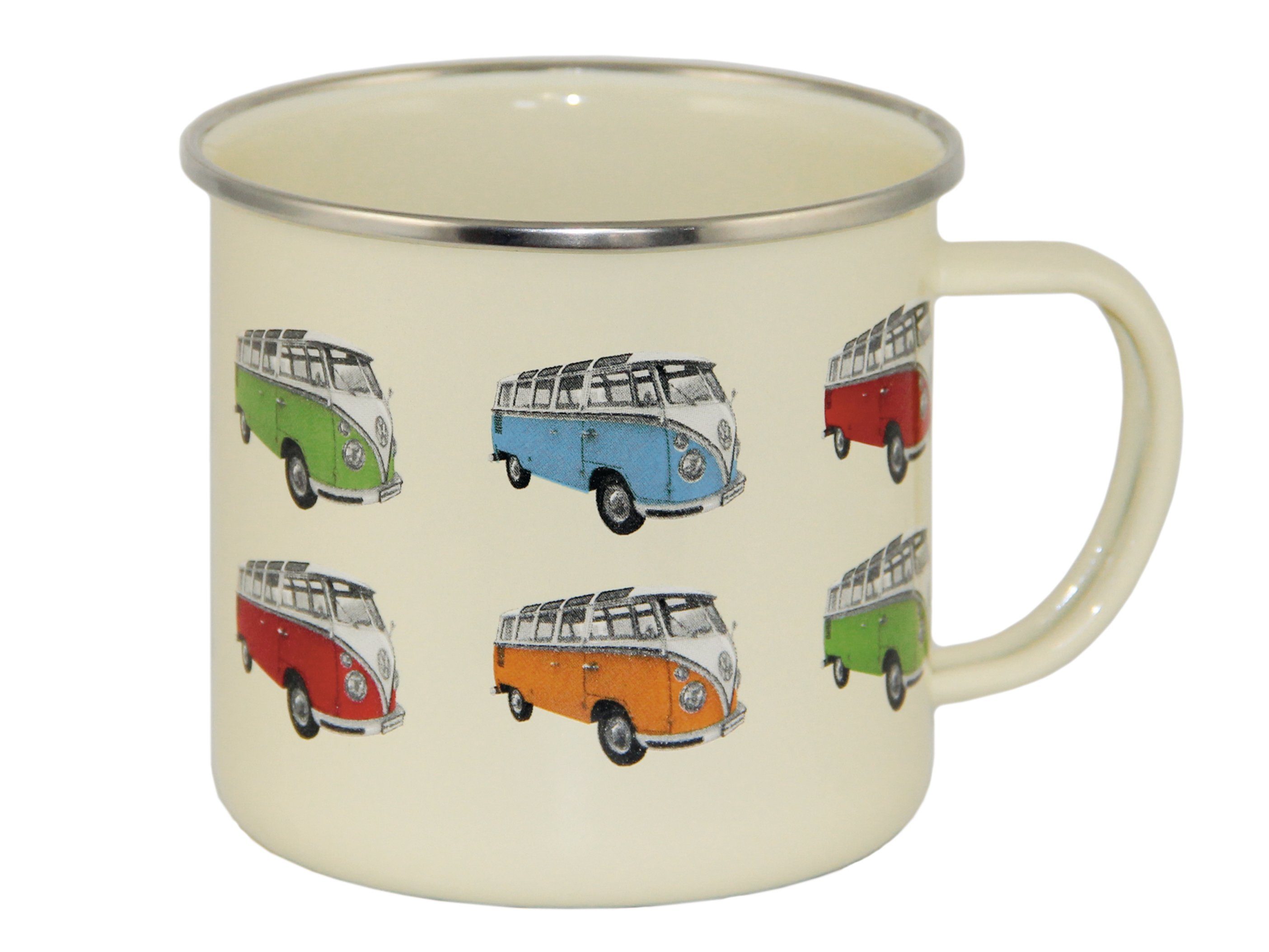 VW Collection by BRISA Tasse Volkswagen Große Emaille Kaffee-Tee-Tasse-Becher-Haferl, 1-tlg., Stahlblech, für Camping & Outdoor T1 Bus in verschiedenen Farben und Designs
