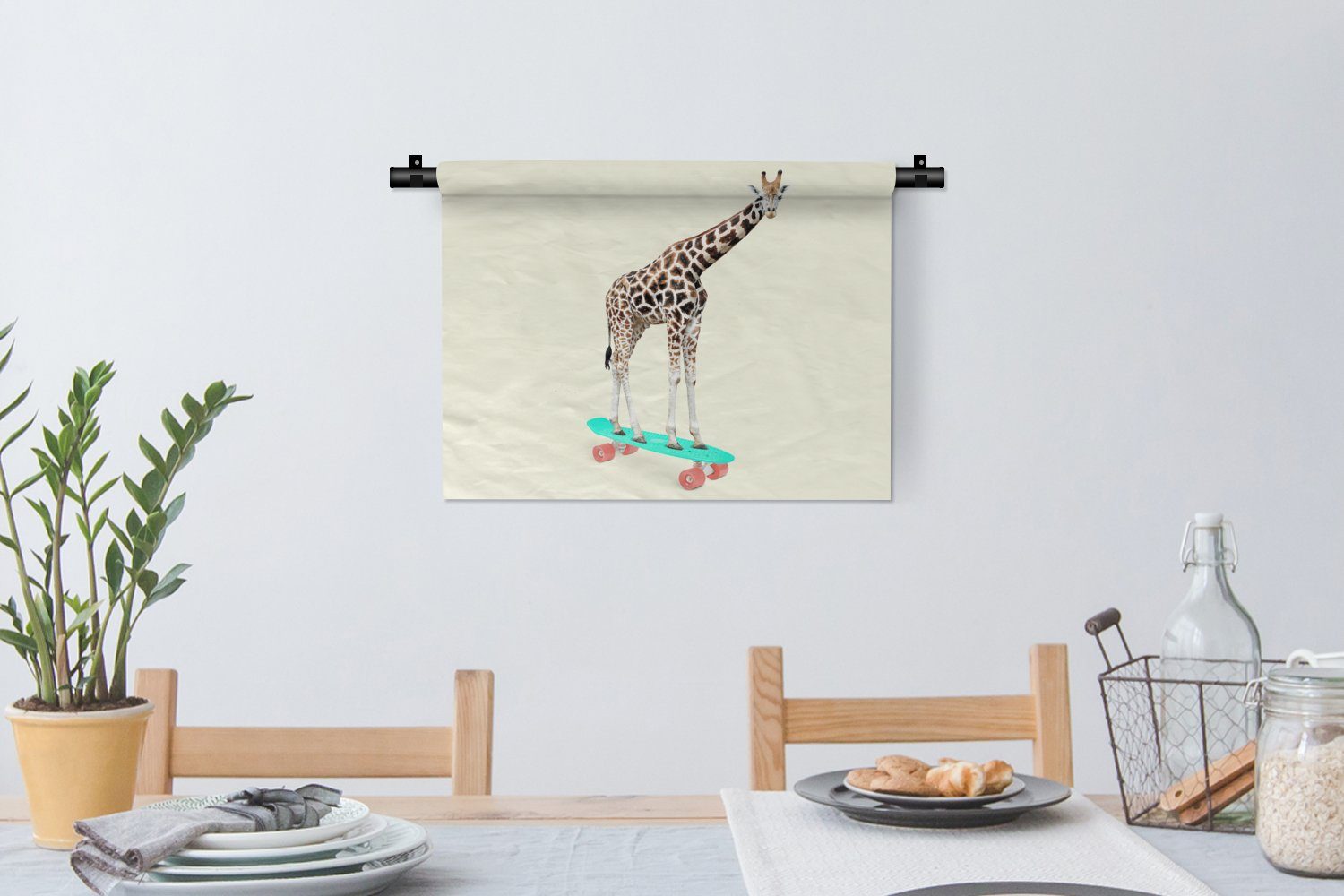 MuchoWow Wanddekoobjekt Wandbehang, Wohnzimmer, für - - - Muster Schlafzimmer, - Wanddeko Tiere, Kleid, Skateboard Rosa Kinderzimmer Giraffe