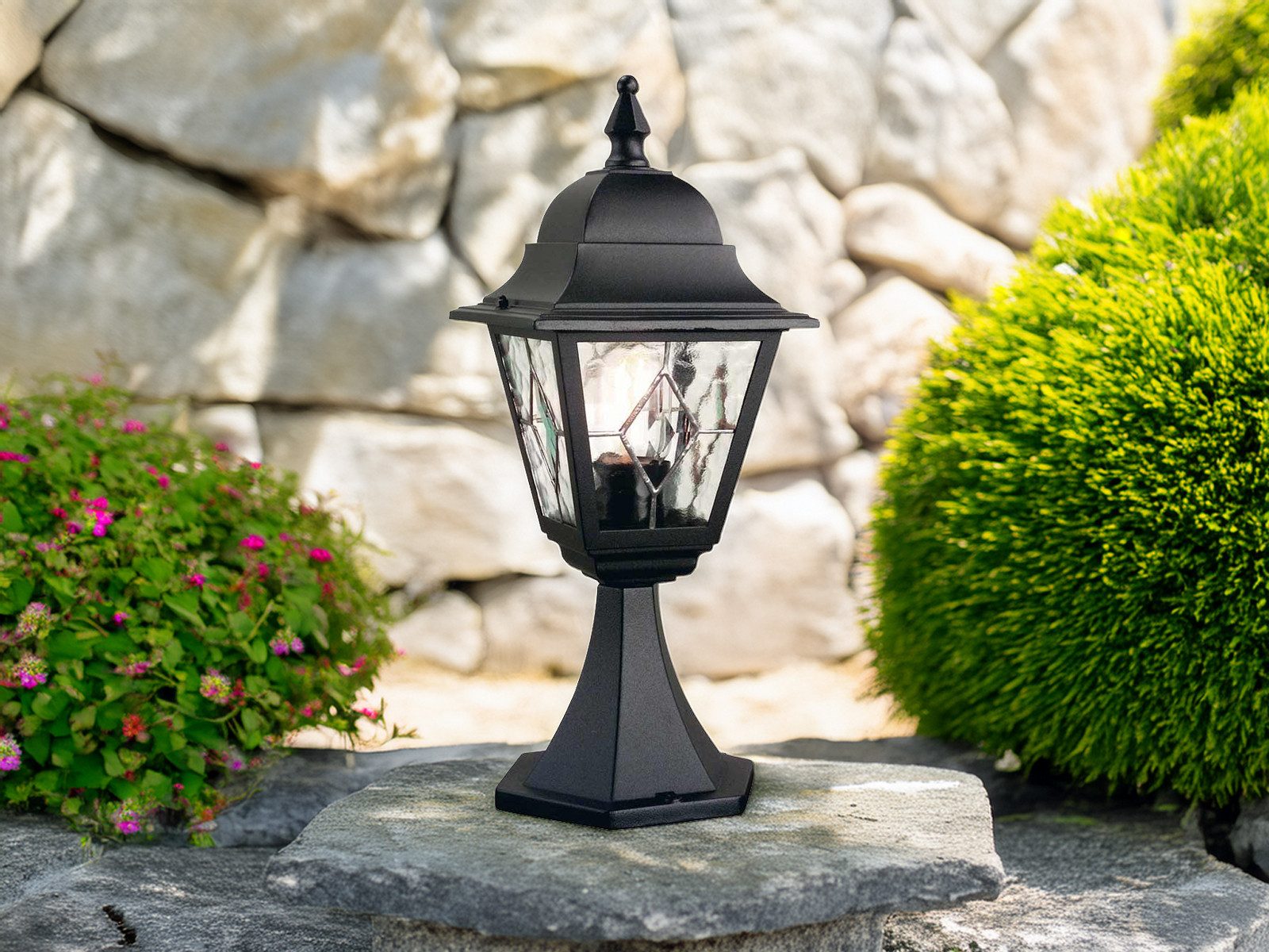 Elstead LIGHTING LED Sockelleuchte, LED wechselbar, Warmweiß, Landhausstil Außen-Laterne mit Bleiglas, Garten-Wegbeleuchtung H: 44cm