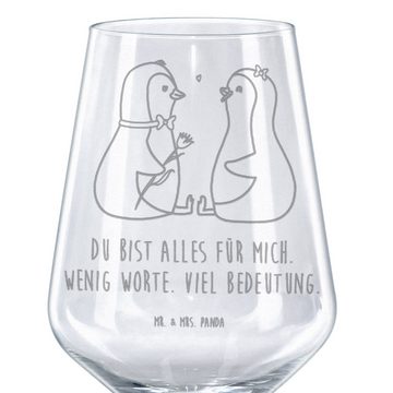 Mr. & Mrs. Panda Rotweinglas Pinguin Pärchen - Transparent - Geschenk, Liebespaar, Rotwein Glas, G, Premium Glas, Unikat durch Gravur