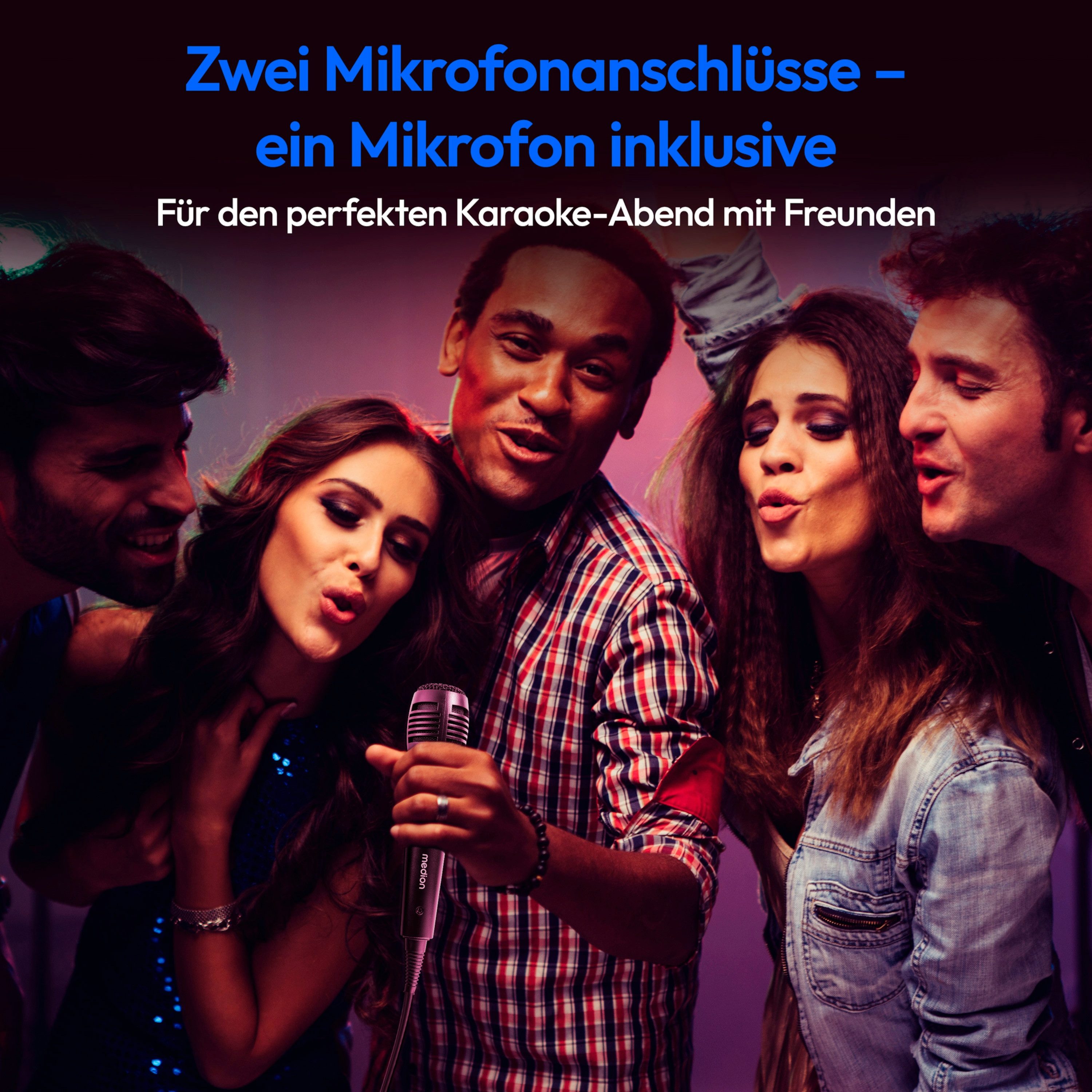 Medion® Partylautsprecher MEDION® LIFE® PX-1 Plus (MD400001) Lautsprecher (Bluetooth, 90 W, Lichteffekte, Karaoke, Bluetooth)