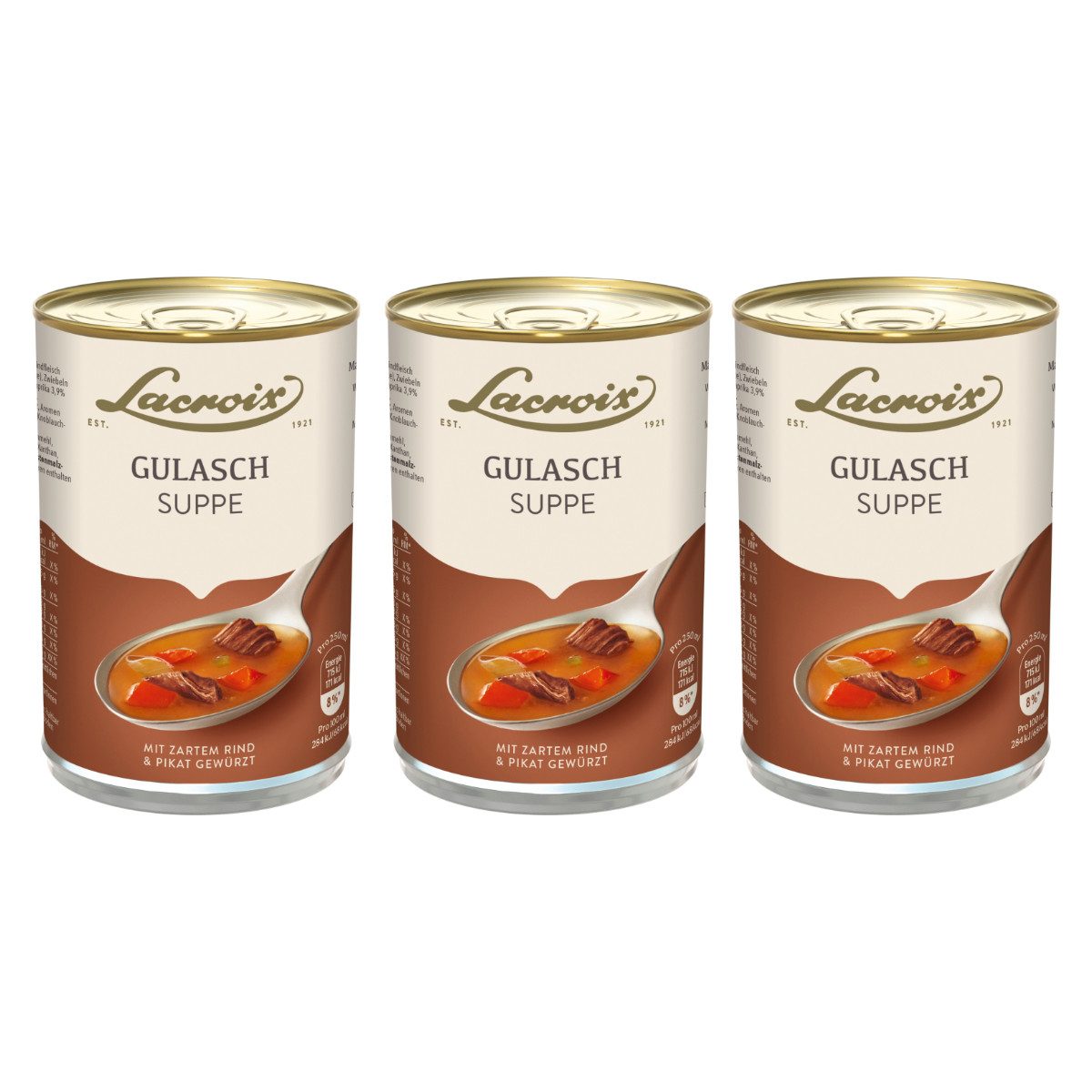 Lacroix Fertiggericht, Lacroix Gulasch Suppe zartes Rindfleisch pikant gewürzt 400ml 3er Pack