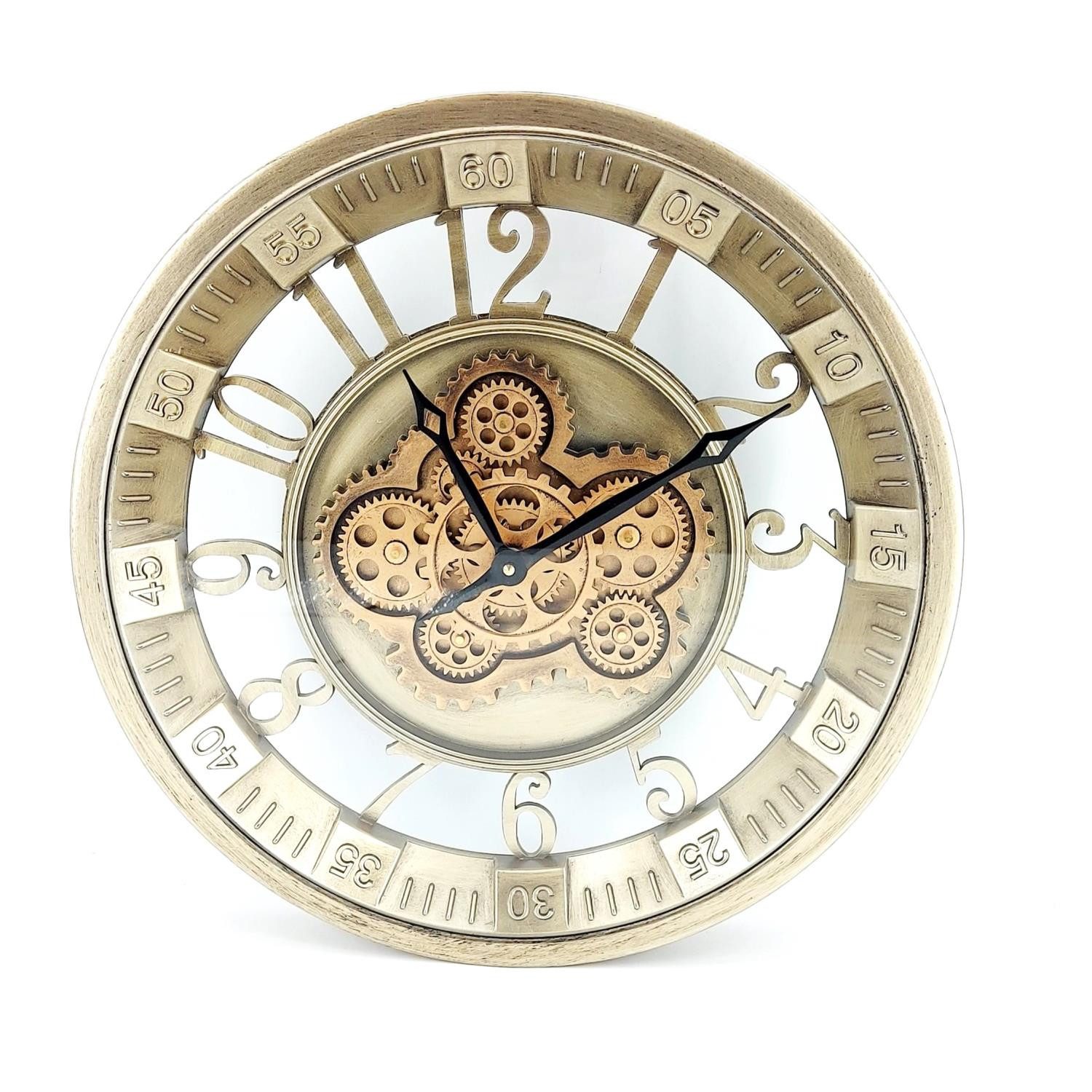 formano Wanduhr Move (drehende Zahnräder, Silber, Motiv: Zahnräder)