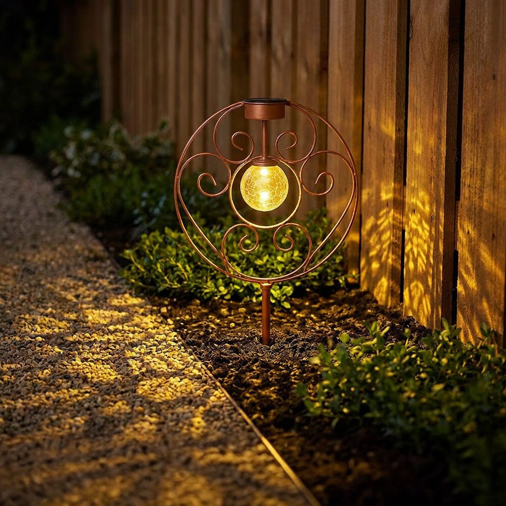 GLOBO LIGHTING LED Solarleuchte, LED-Leuchtmittel fest verbaut, Warmweiß, Solarlampe Gartenleuchte Außenlampe LED Erdspieß Dekolampe rost H 41cm