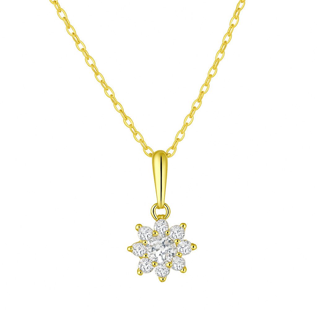 Kette mit Anhänger zarte Halskette mit Sonne Anhänger, 925 Sterling Silber, 14K Gold