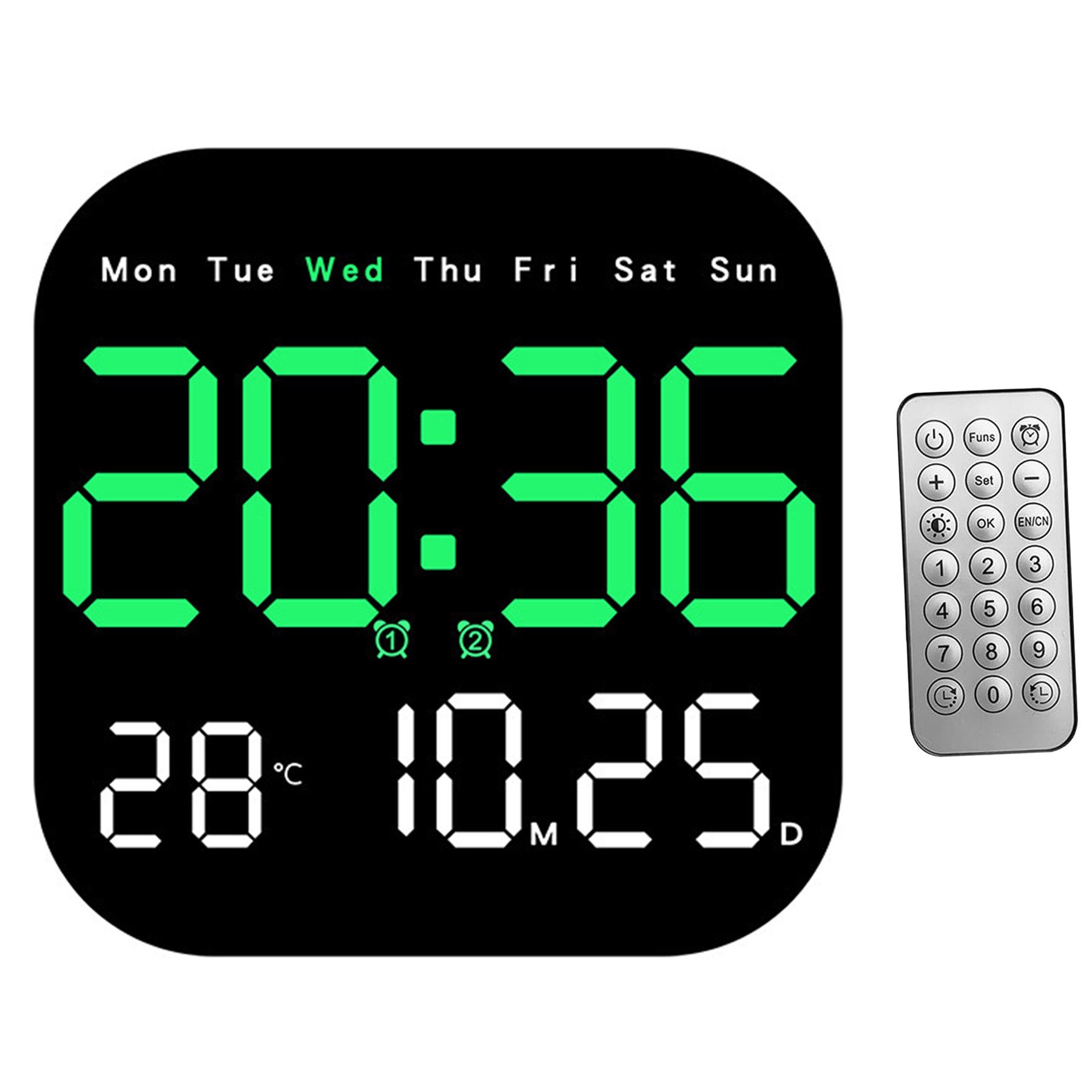 Senmudi Uhr Große LED Digitaluhr mit Anzeige für Zeit, Luftfeuchtigkeit,Temperatur (mit Fernbedienung für Dekor Wohnzimmer Büro Fitnessstudio)