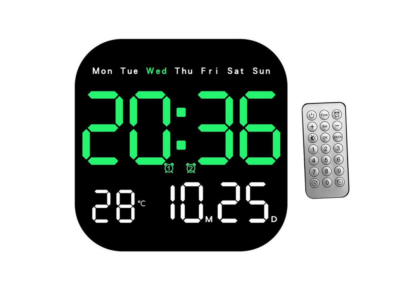 Senmudi Uhr Große LED Digitaluhr mit Anzeige für Zeit, Luftfeuchtigkeit,Temperatur (mit Fernbedienung für Dekor Wohnzimmer Büro Fitnessstudio)