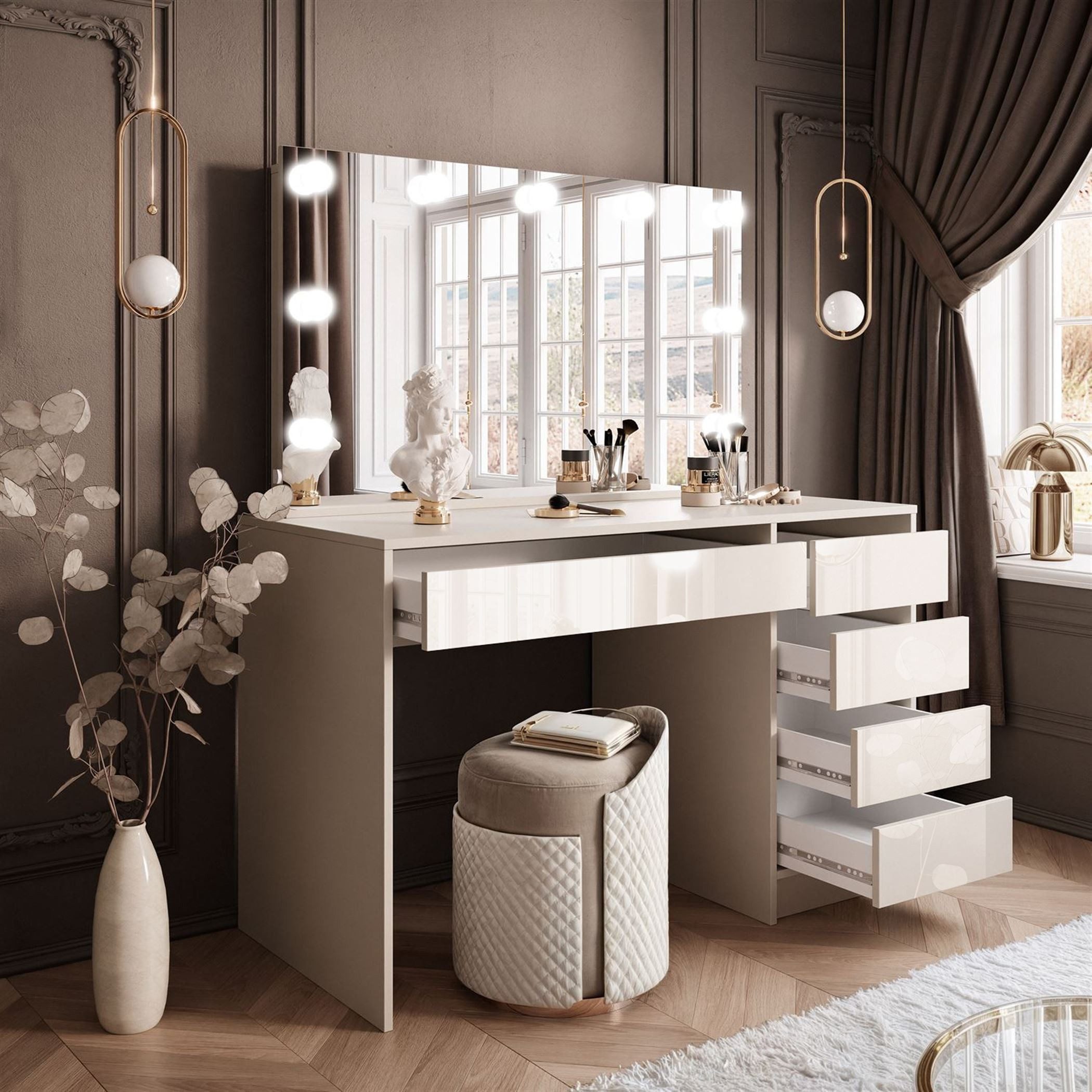 Lookway Schminktisch MADA ELITE KASCHMIR mit Spiegel und LED Beleuchtung (1x Schreibtisch 1x Spiegel), Breite: 120 cm