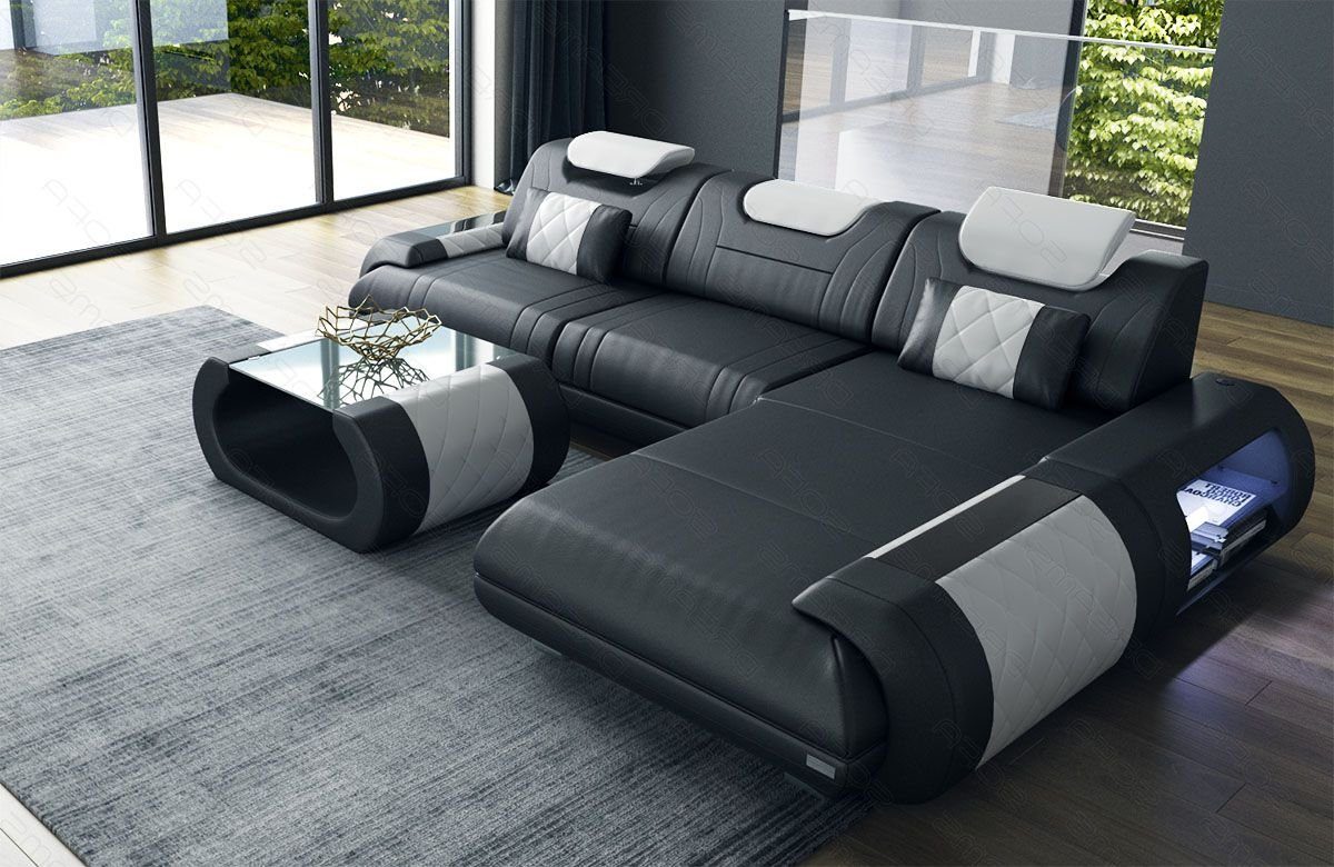 Sofa Dreams Ecksofa Rimini - L Form Ledersofa, Couch, mit LED, wahlweise  mit Bettfunktion als Schlafsofa, Designersofa