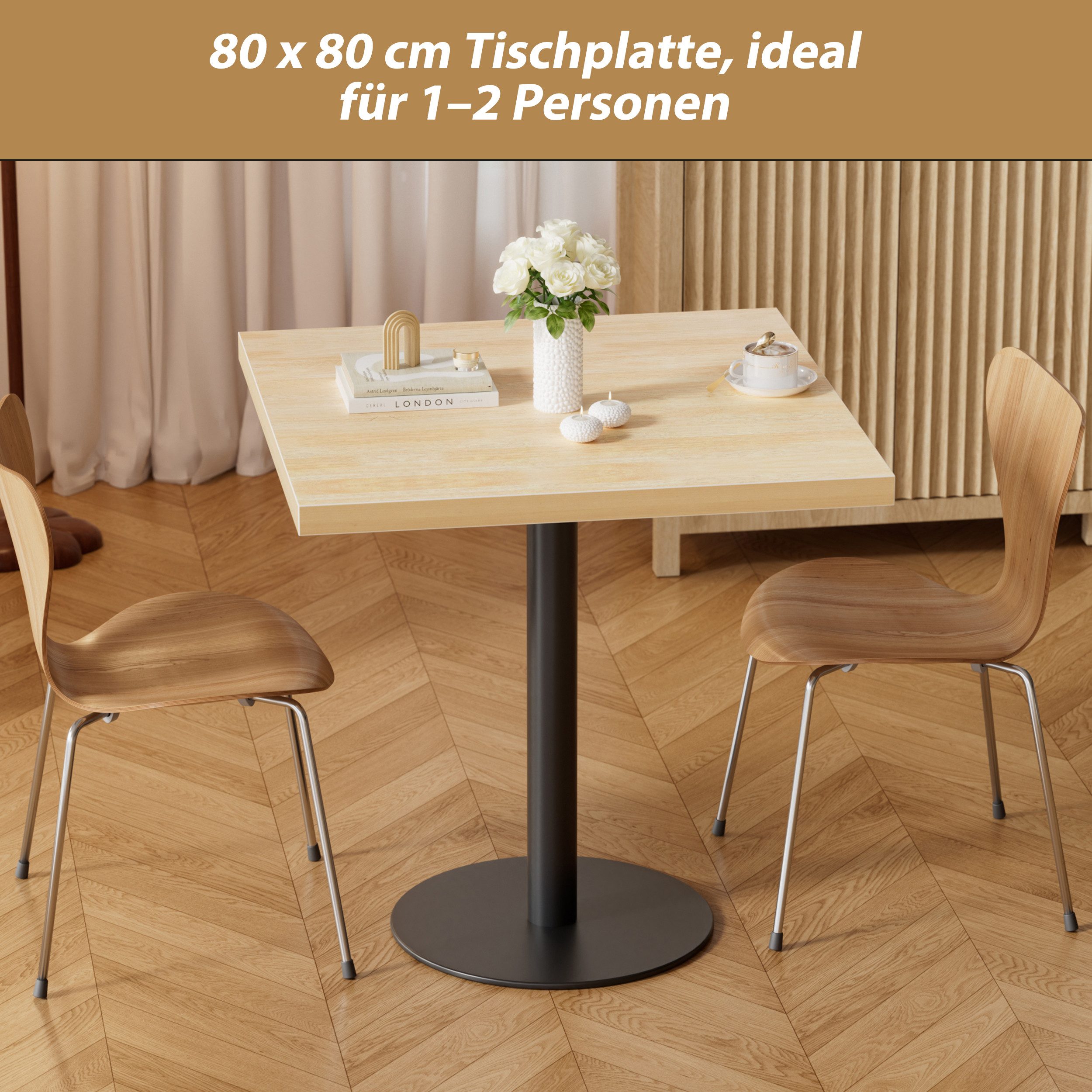 TWSOUL Esstisch Runder Esstisch 80 cm, Moderner Küchentisch aus Holz, mit stabilem Metallfuß, ideal für Küche, Wohnzimmer & Balkon