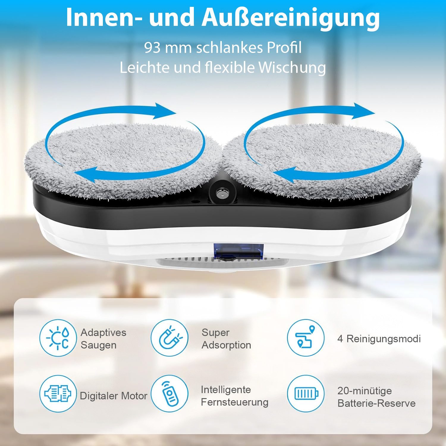 AKKEE Fensterputzroboter 5600Pa Elektrischer Fensterputzer mit Automatische Wasserstrahl, MEMS-Erkennungssystem