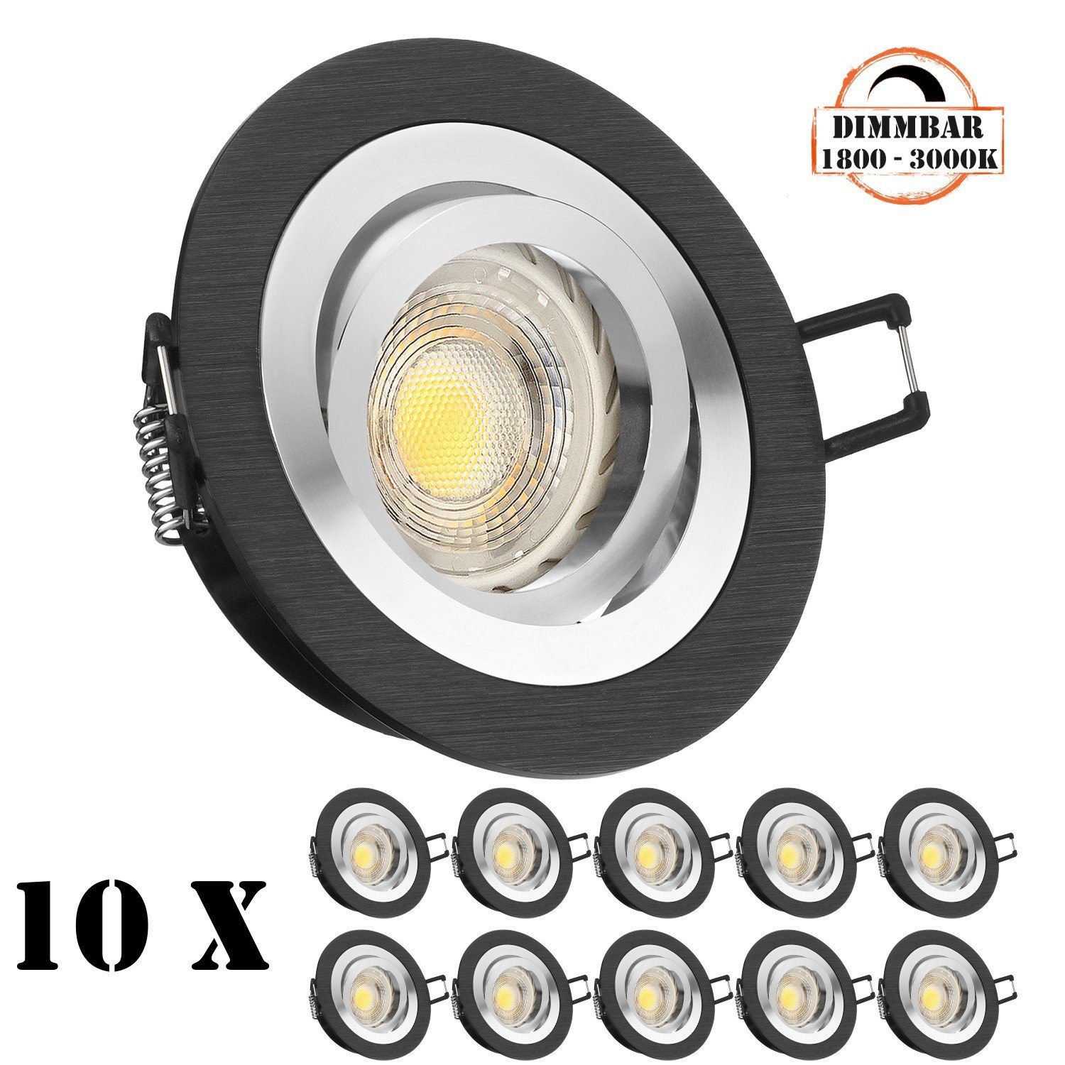 LEDANDO LED Einbaustrahler 10er LED Einbaustrahler Set GU10 in schwarz mit 5,5W LED von LEDANDO -