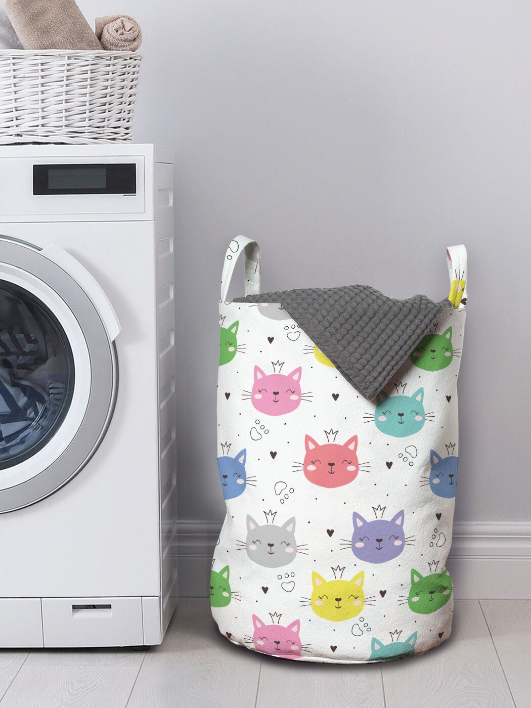 Kätzchen Wäschekorb Kordelzugverschluss Prinzessin Wäschesäckchen Waschsalons, Griffen Katzen Bunte für mit Abakuhaus