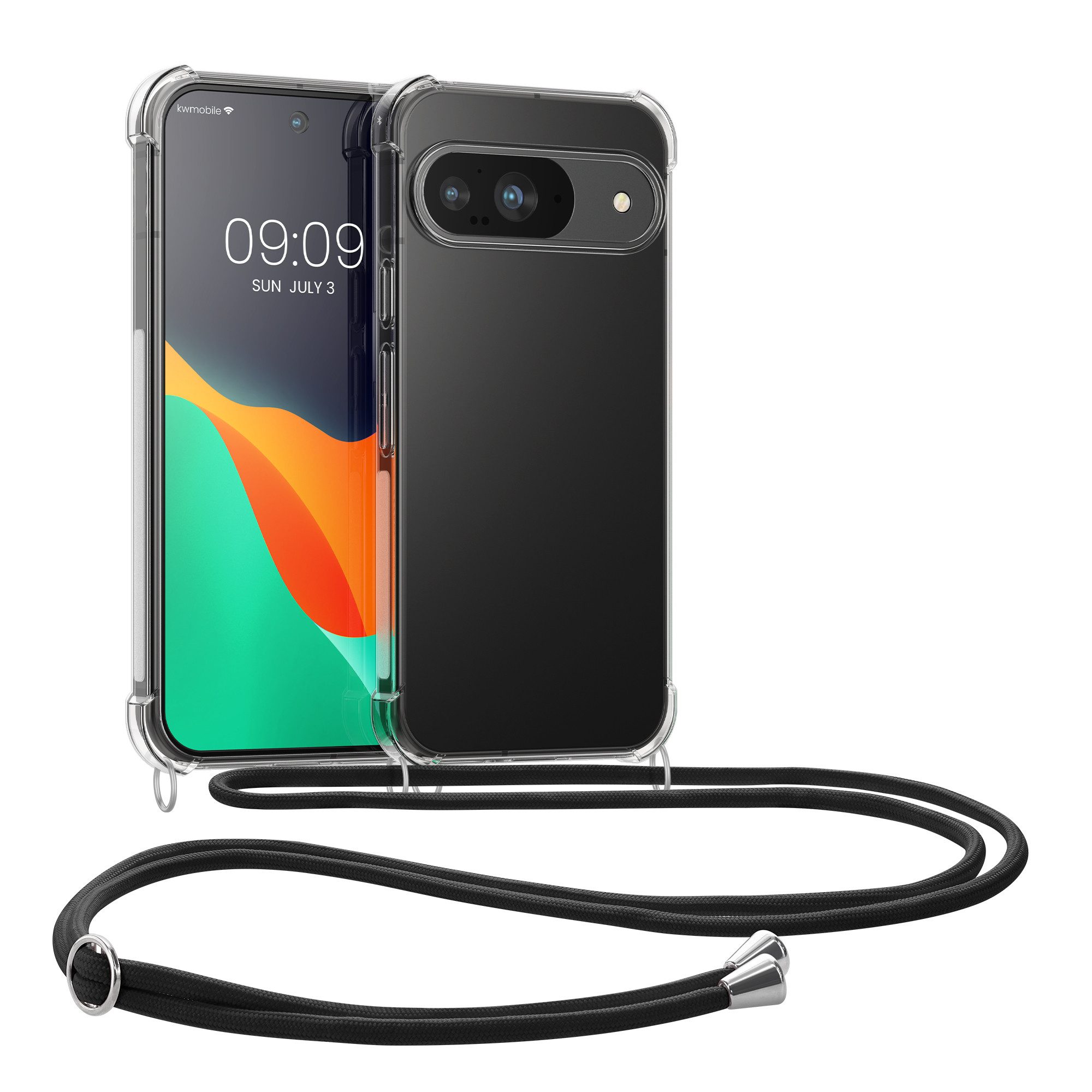kwmobile Etui Necklace Case für Google Pixel 9 / Pixel 9 Pro, Hülle Silikon mit Handykette - Band Handyhülle