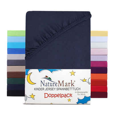 Spannbettlaken Jersey Spannbettlaken, NatureMark, 100% Baumwolle, Gummizug: rundum, (2 Stück), Kinder Spannbetttuch, für Baby-/Kinderbett, 70x140 cm, Navy blau