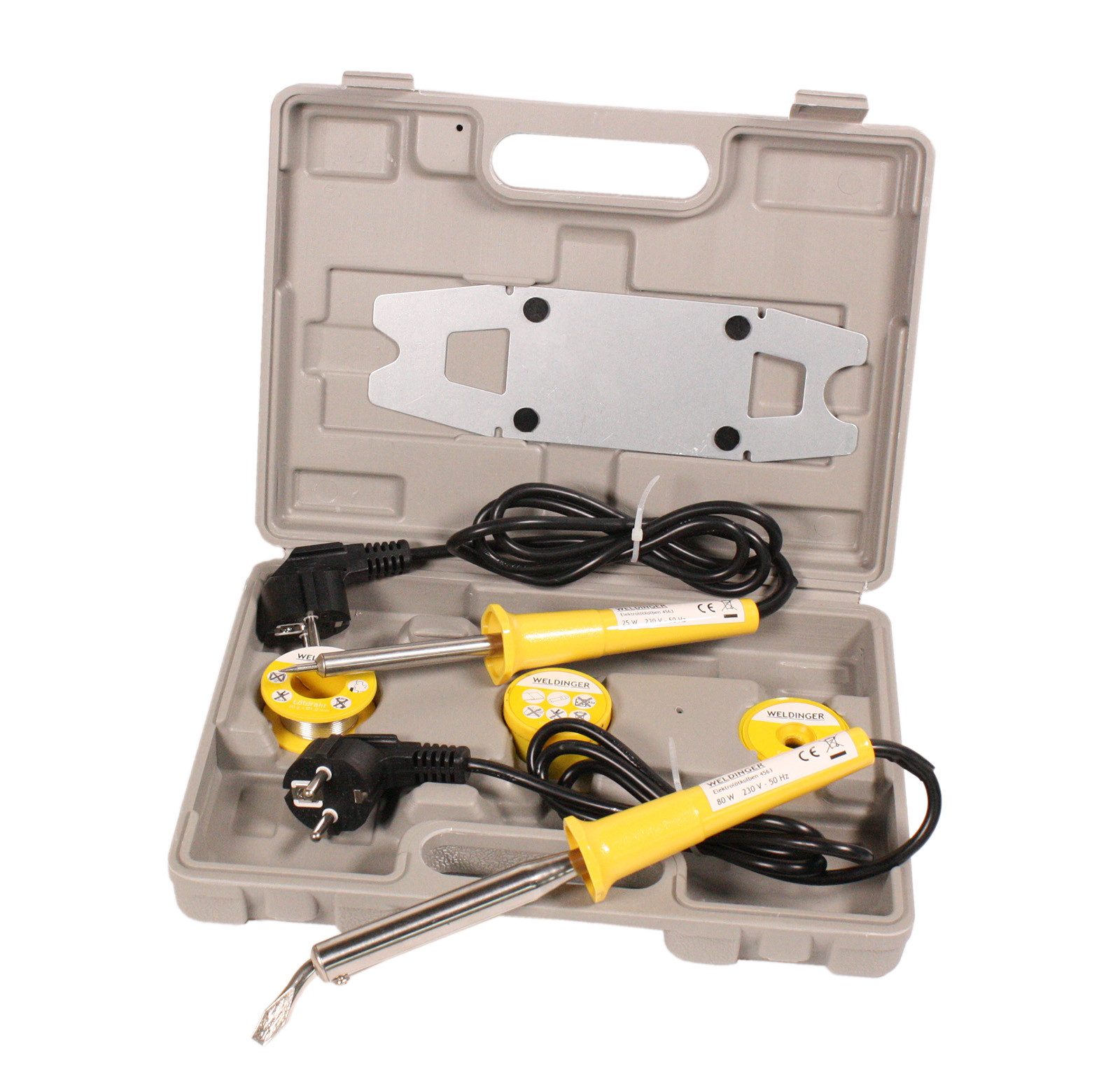WELDINGER Lötkolben Profi Lötkolbenset 25 W und 80 W + Lot im Koffer Elektrolötkolben, max. 530 °C, elektrisch, Set, 6-tlg., Set mit Koffer