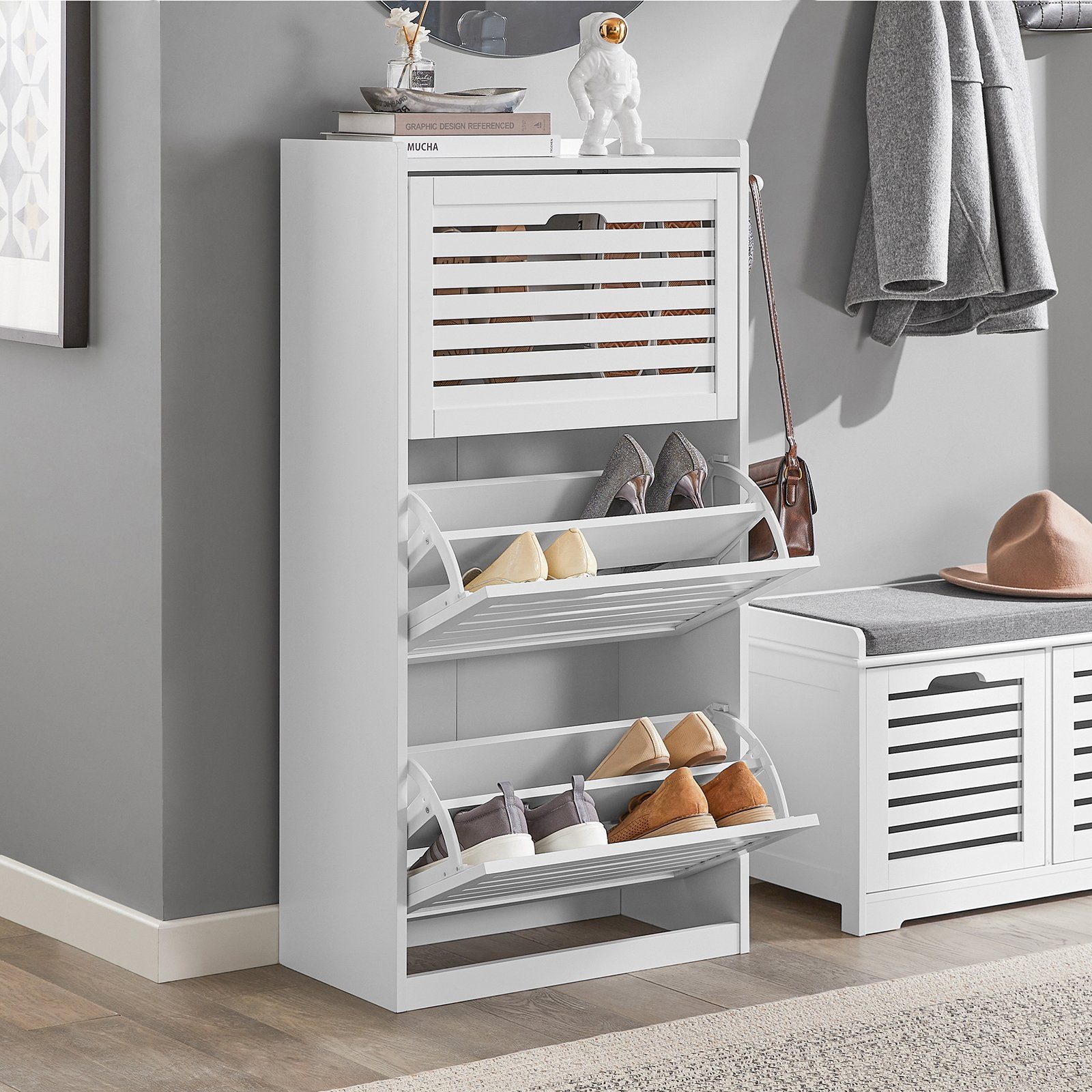 SoBuy Schuhschrank mit 3 Klappen Schuhregal Schuhkipper Schuhkommode FSR108 günstig online kaufen