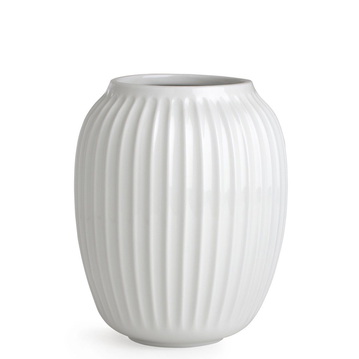 Kähler Tischvase Hammershøi 21 cm; Bauchige Vase mit Rillen-Struktur; Designer Dekovase Weiß